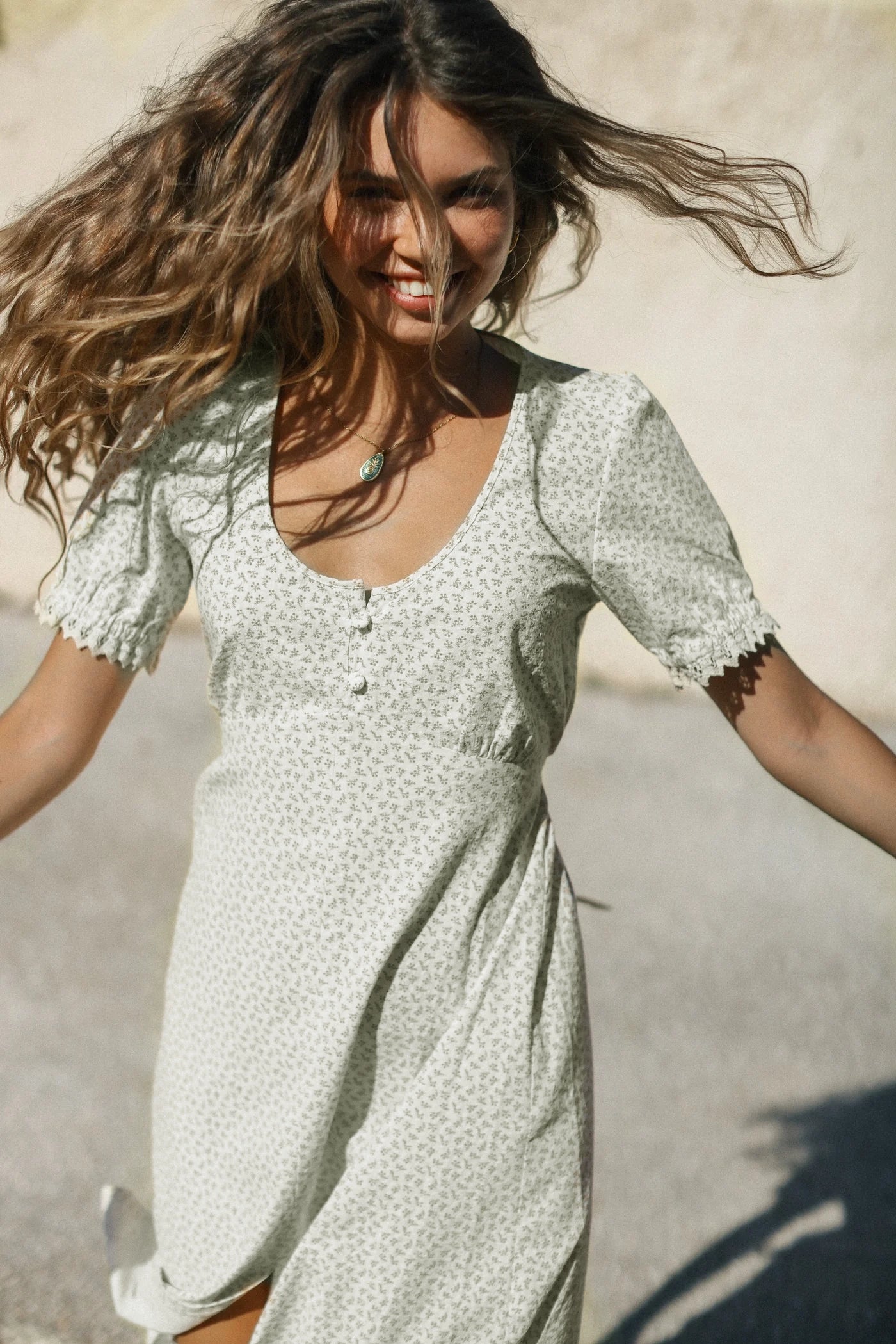 Kleid Wilhelmina Blau-Grau mit Blumenmuster