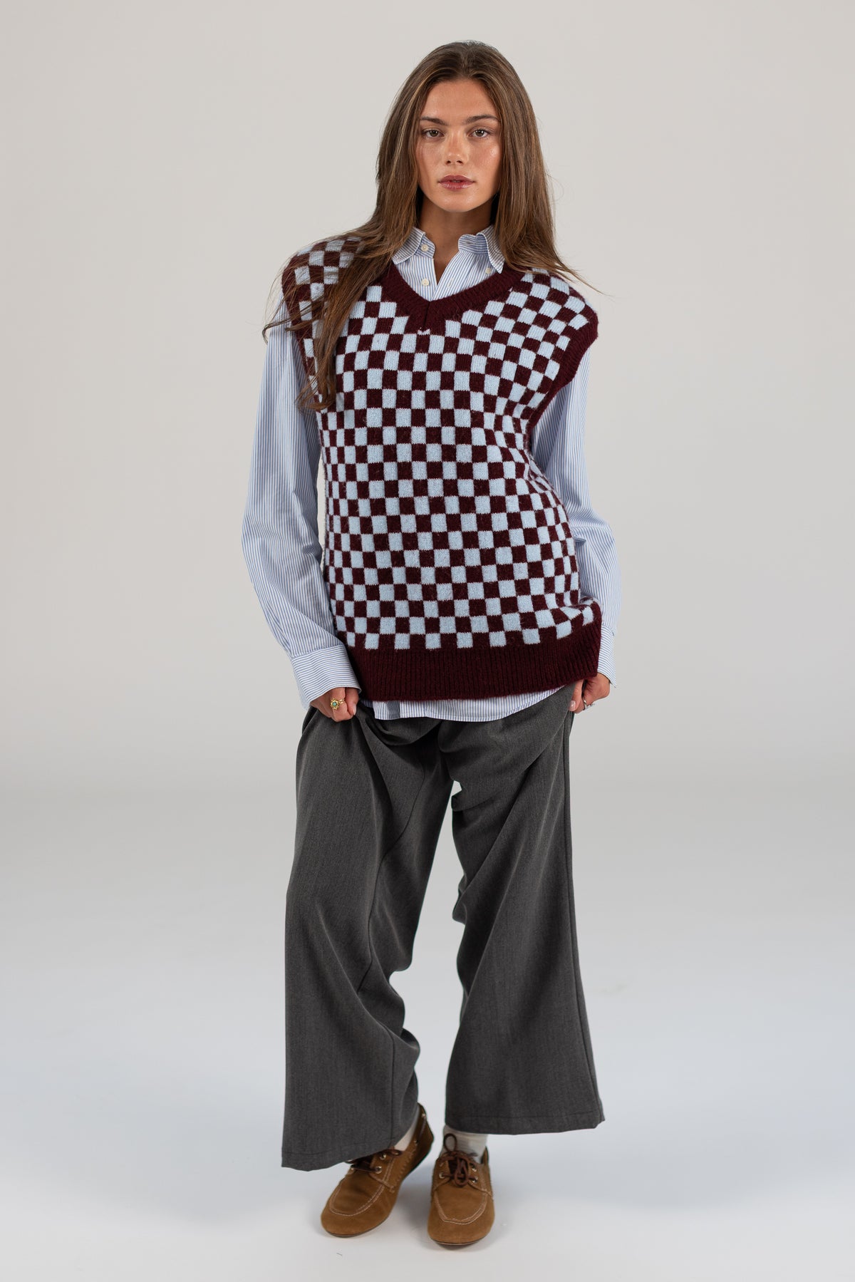 Knit Vest Ziggy Burgundy Check