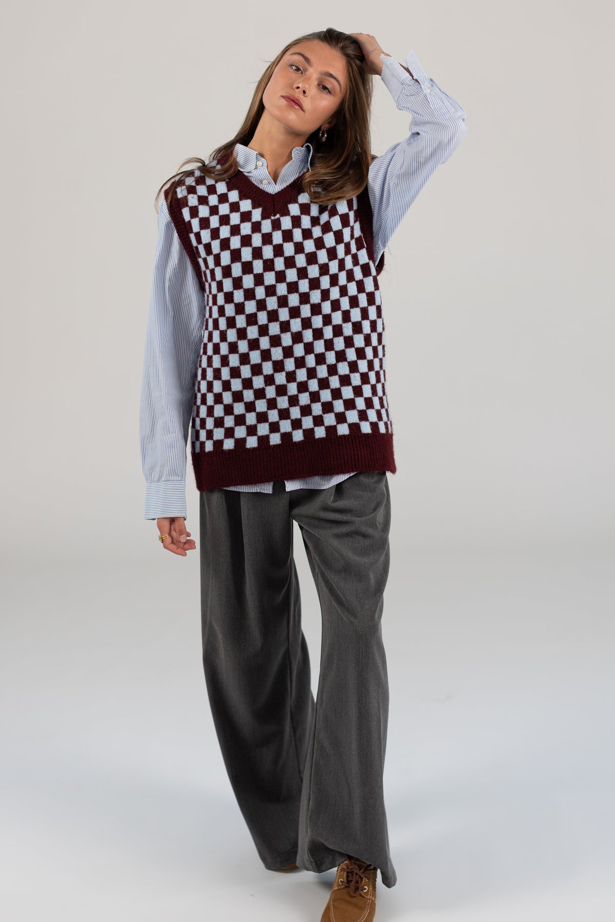 Knit Vest Ziggy Burgundy Check