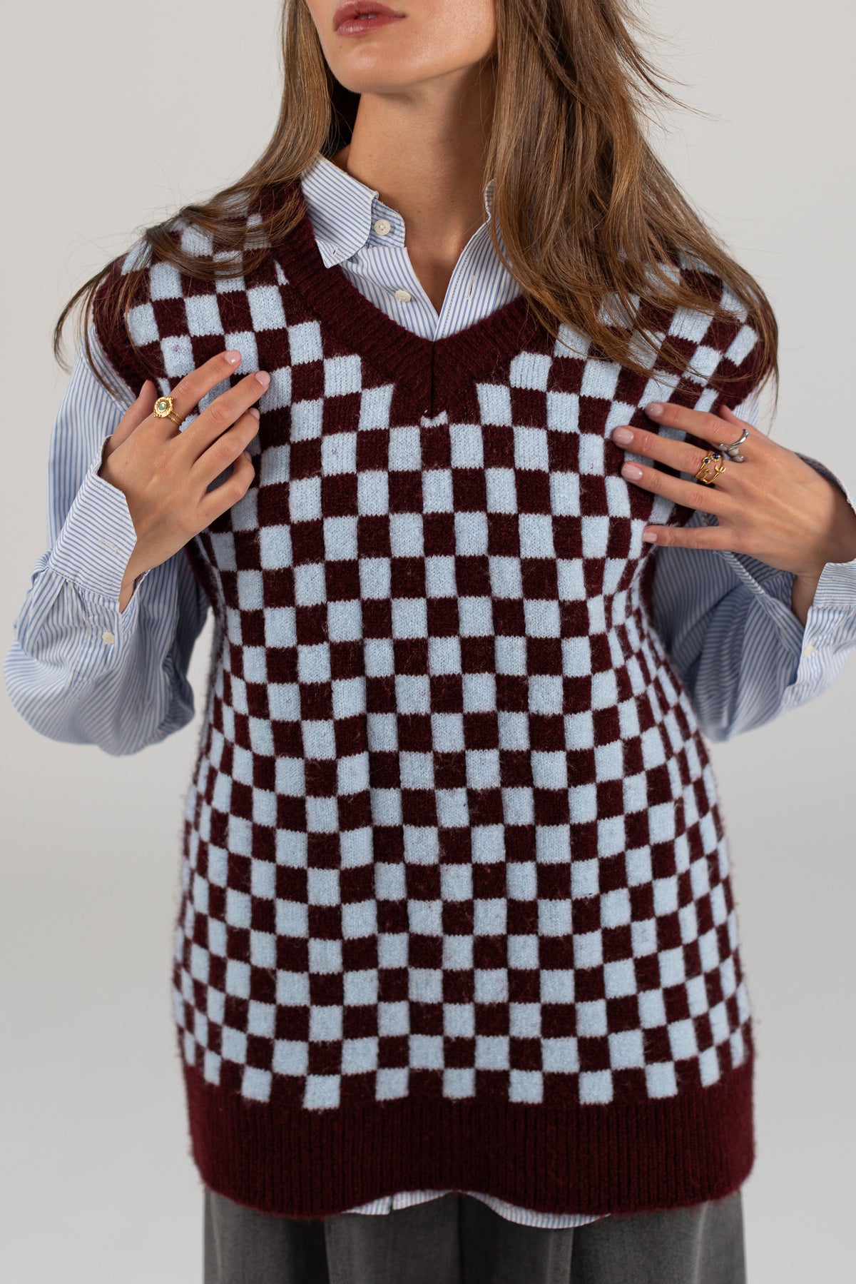 Knit Vest Ziggy Burgundy Check