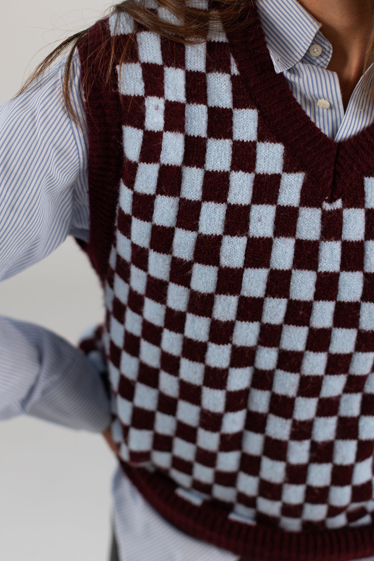 Knit Vest Ziggy Burgundy Check