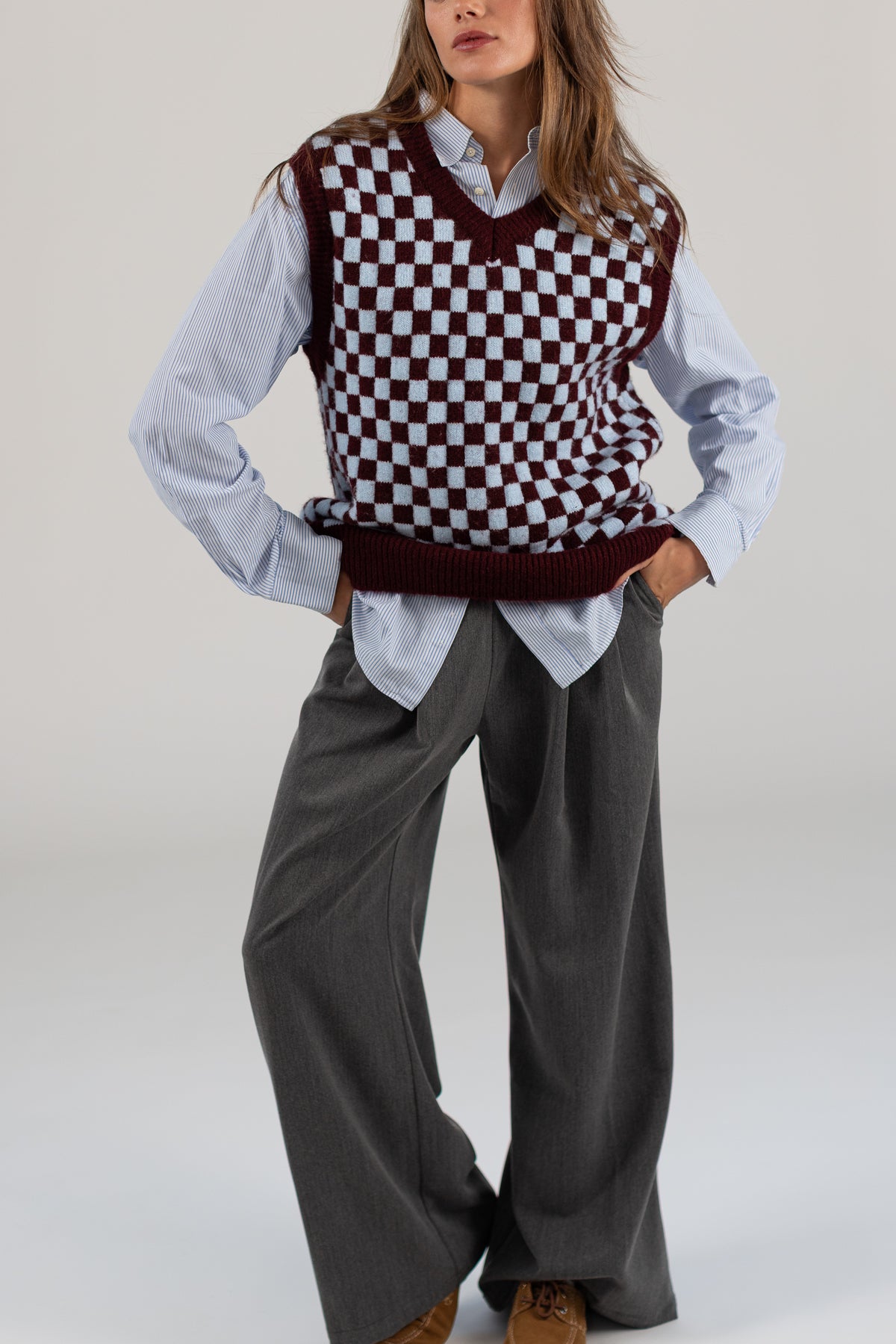 Knit Vest Ziggy Burgundy Check