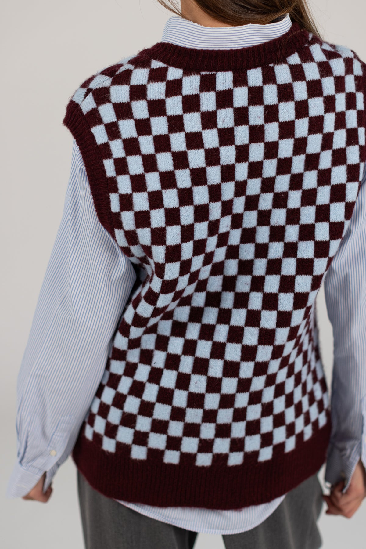 Knit Vest Ziggy Burgundy Check