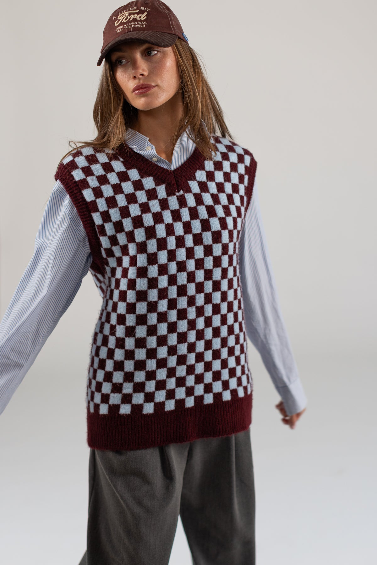 Knit Vest Ziggy Burgundy Check