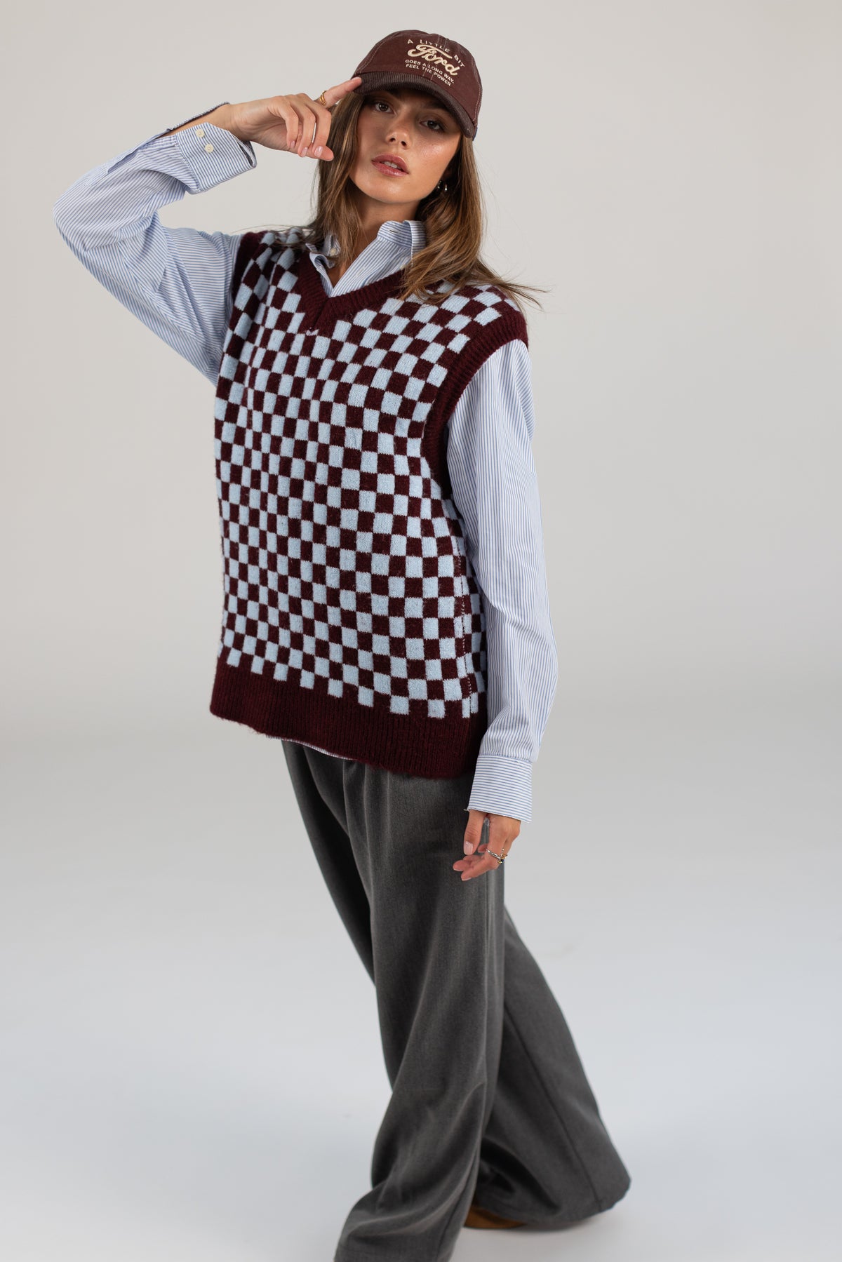 Knit Vest Ziggy Burgundy Check