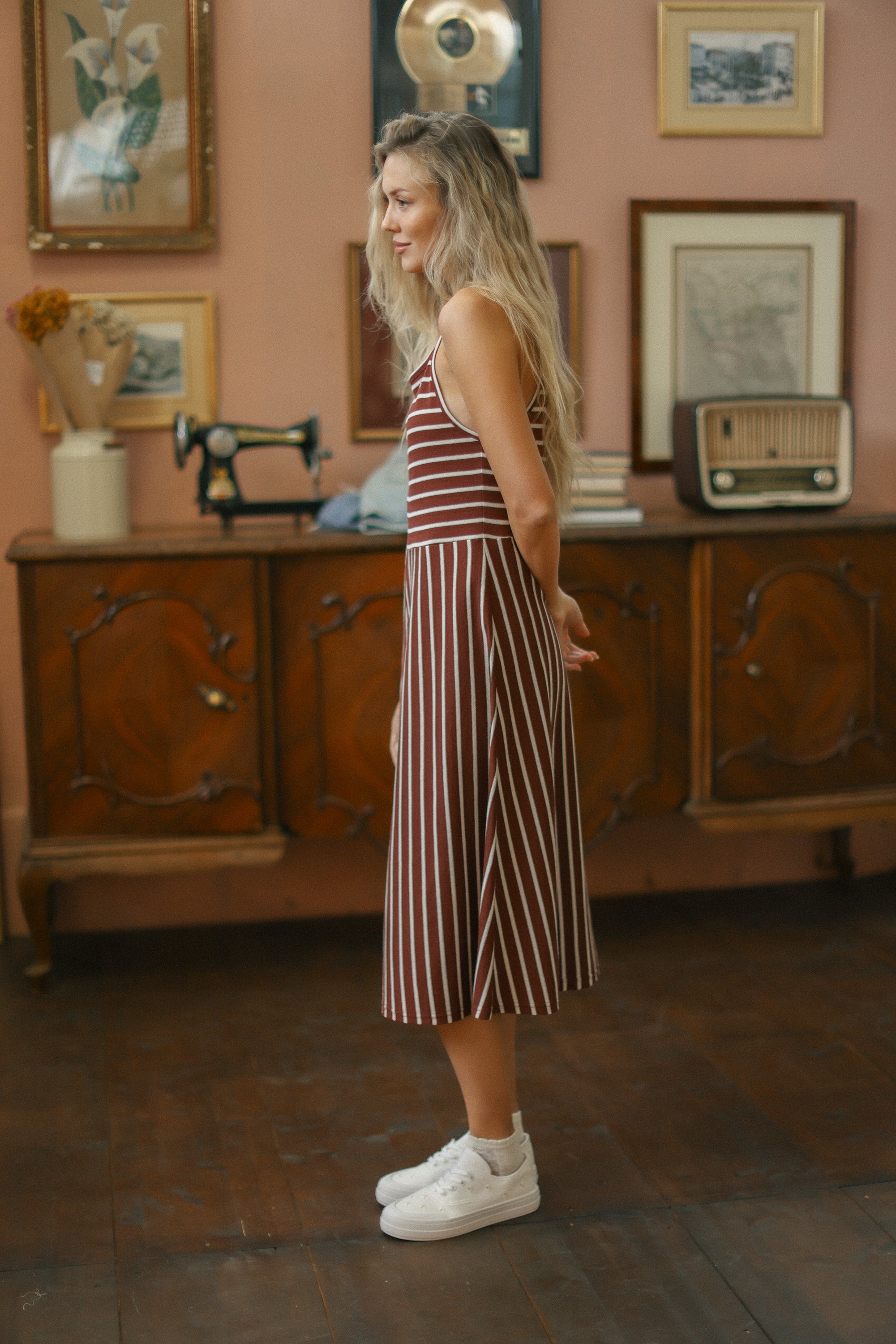 Dress Angie Maroon Stripes