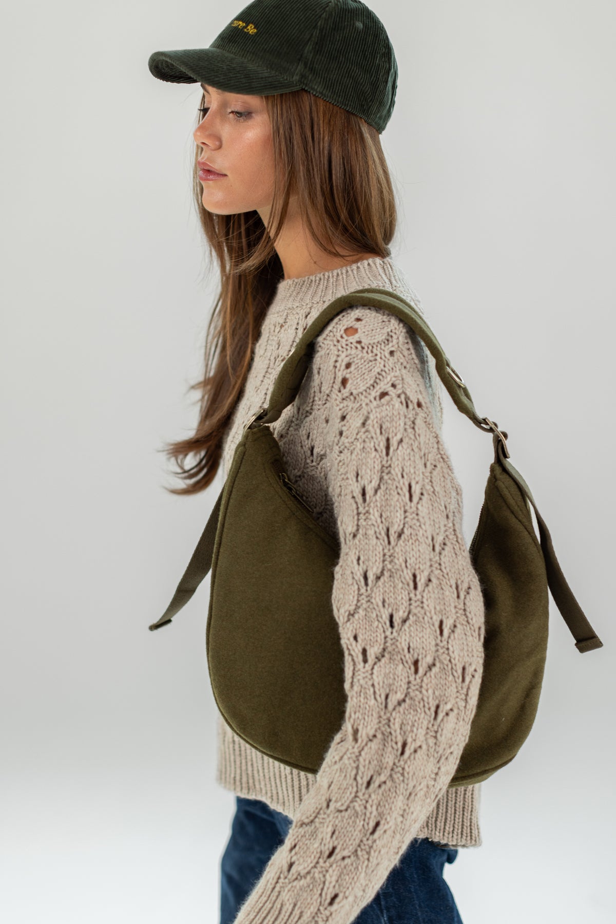 Hobo Bag  Khaki Wool Effect