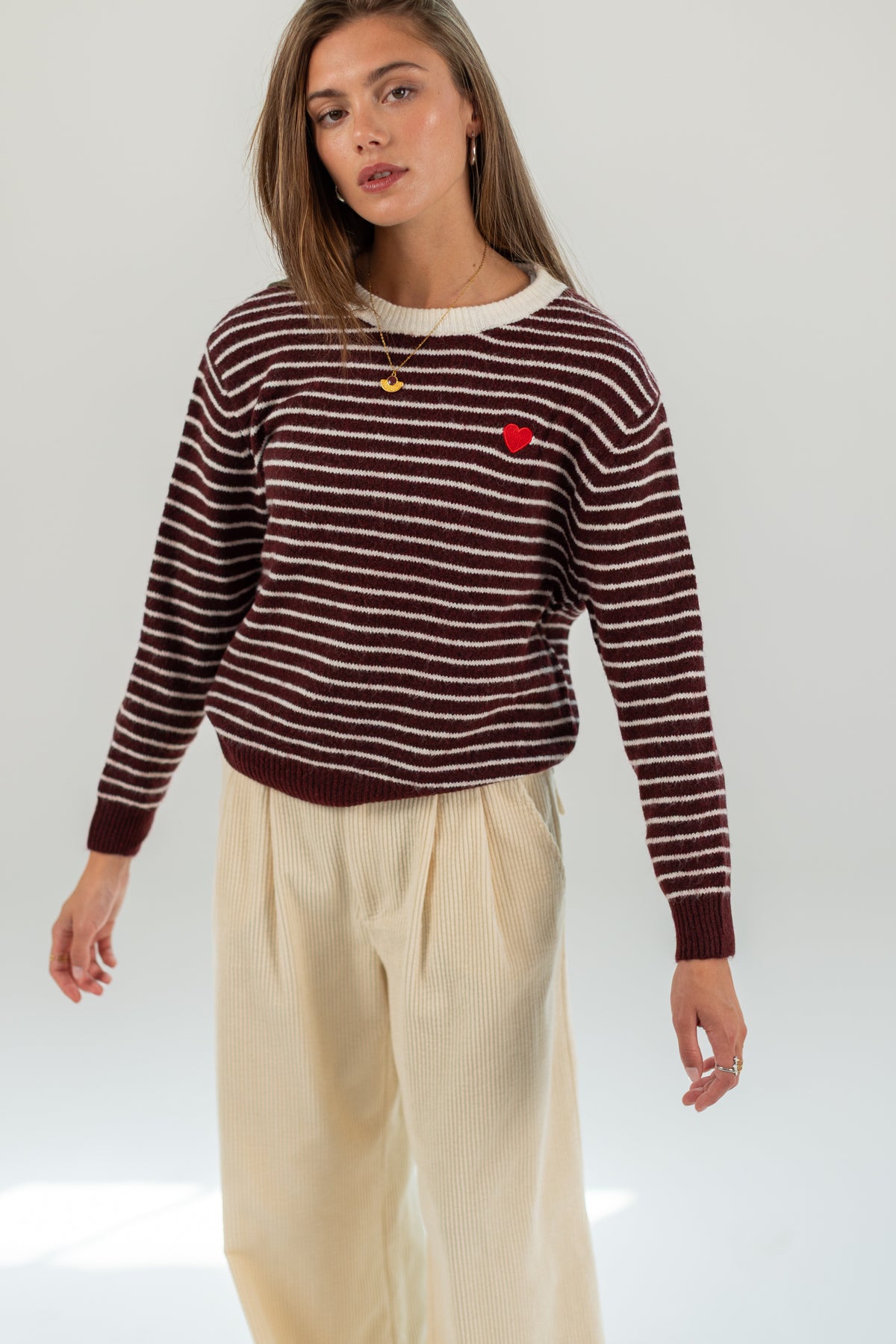Knit Sweater Woldo Burgundy Stripes