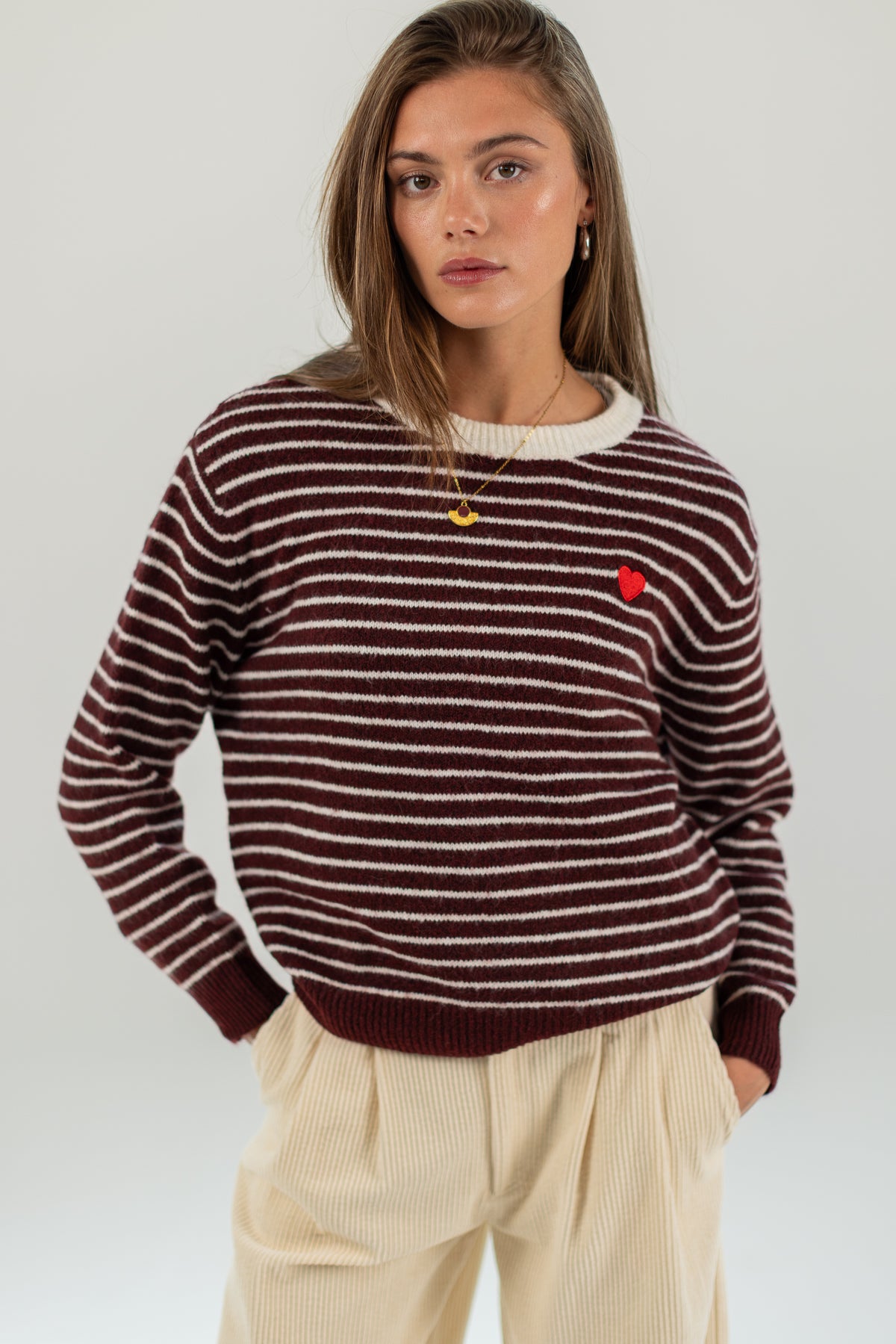 Knit Sweater Woldo Burgundy Stripes
