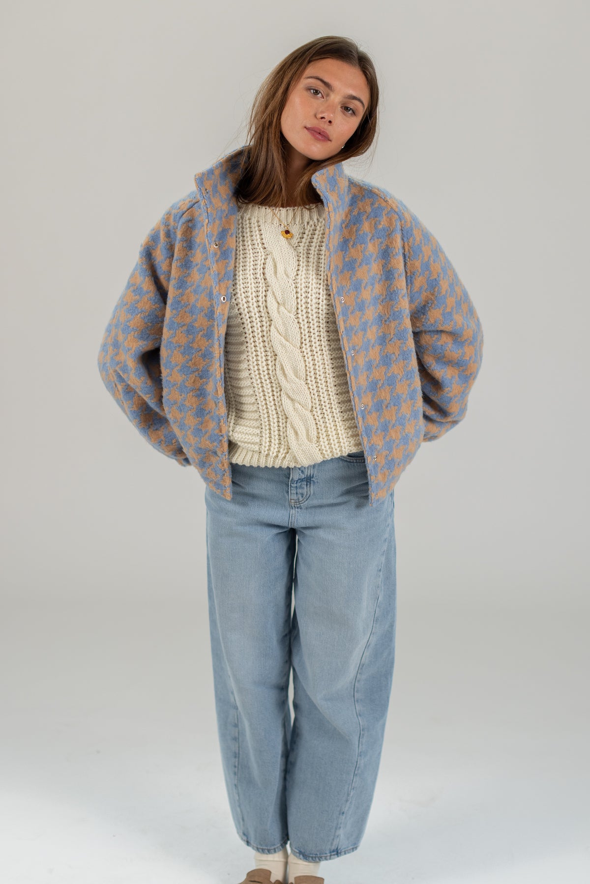 Bomber Jacket Skylar Blue Houndstooth