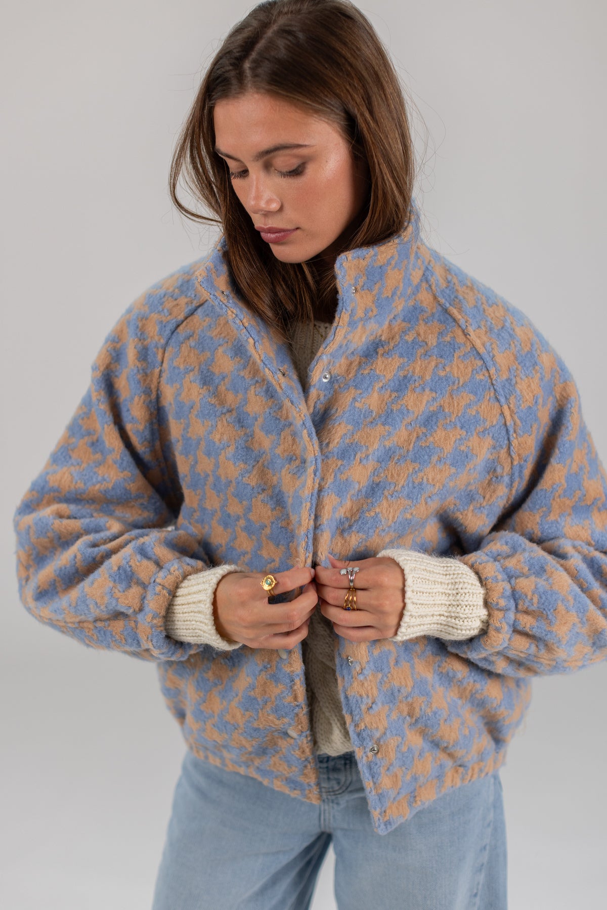 Bomber Jacket Skylar Blue Houndstooth