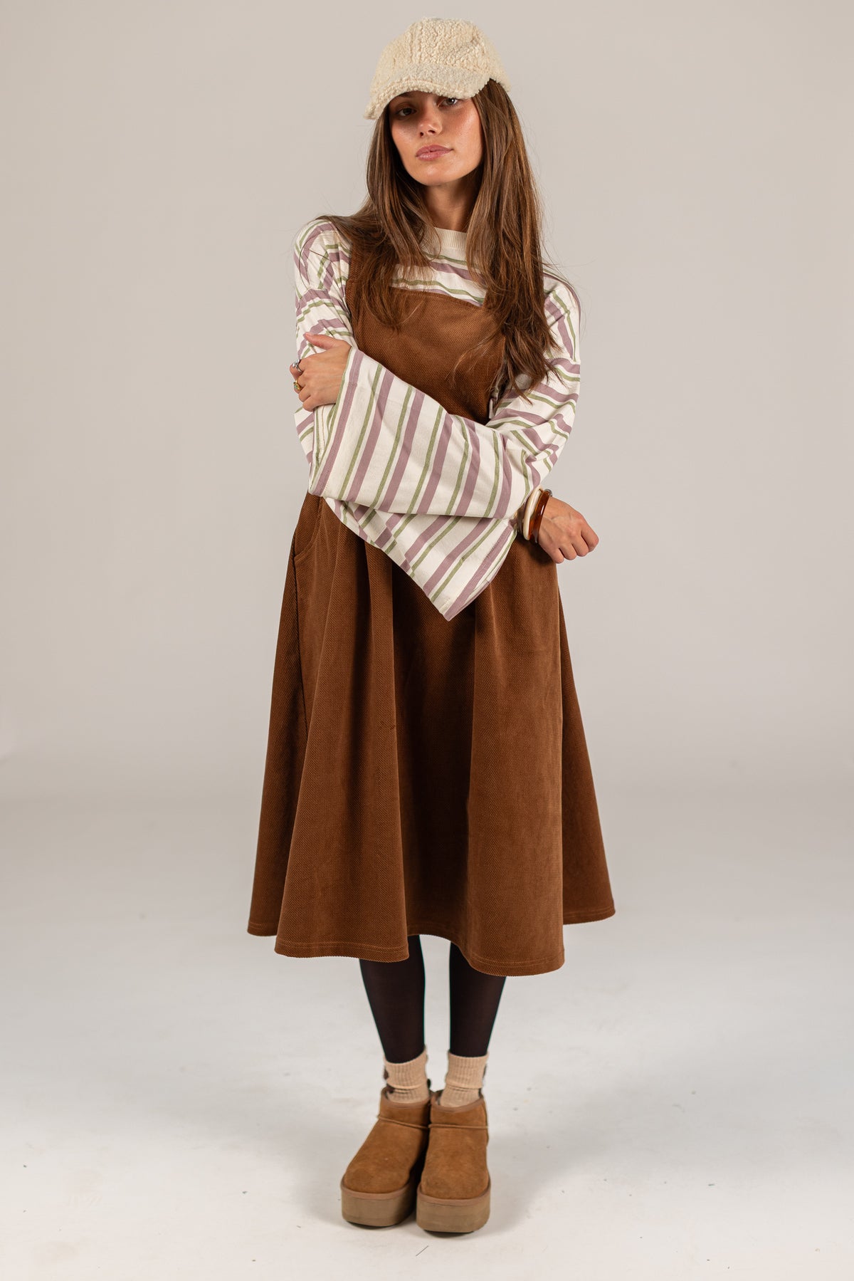 Overall Dress Alfina Brown Twill