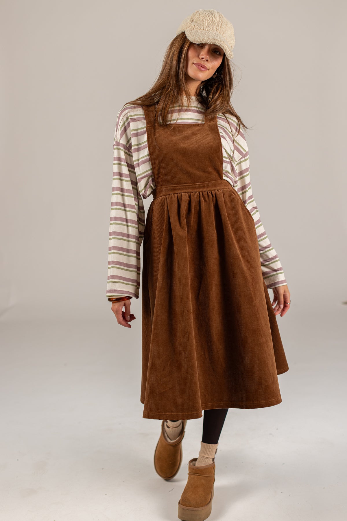 Overall Dress Alfina Brown Twill