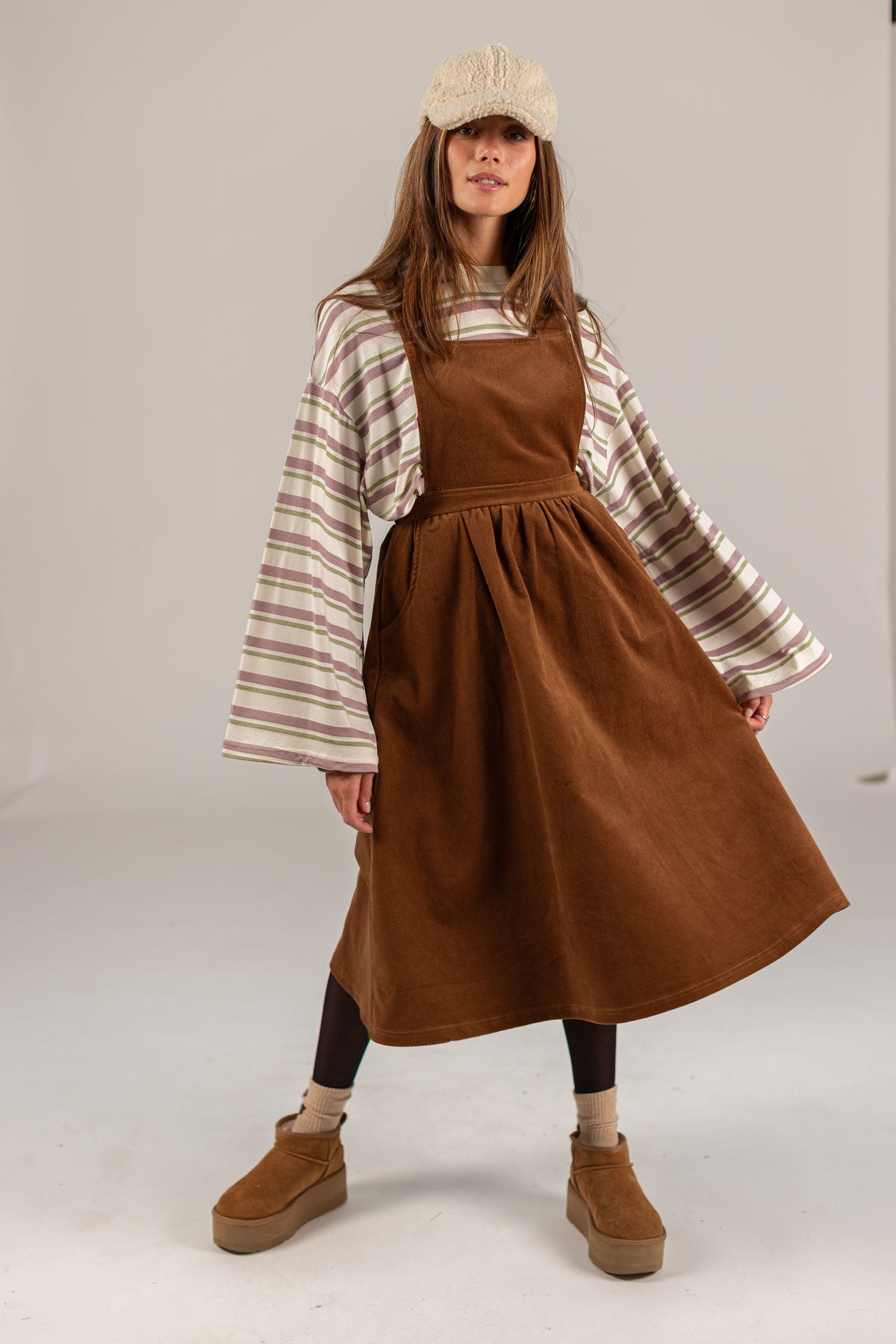 Overall Dress Alfina Brown Twill