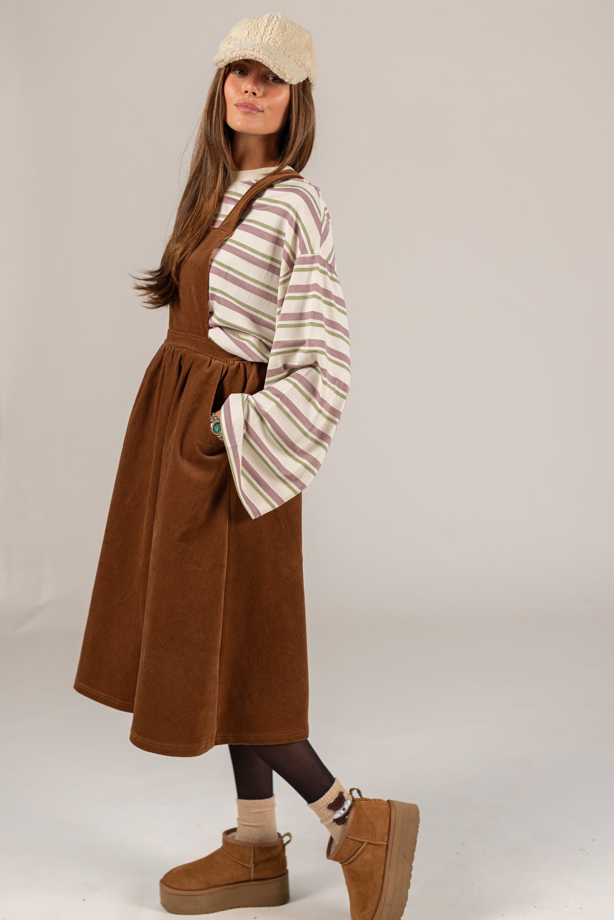 Overall Dress Alfina Brown Twill