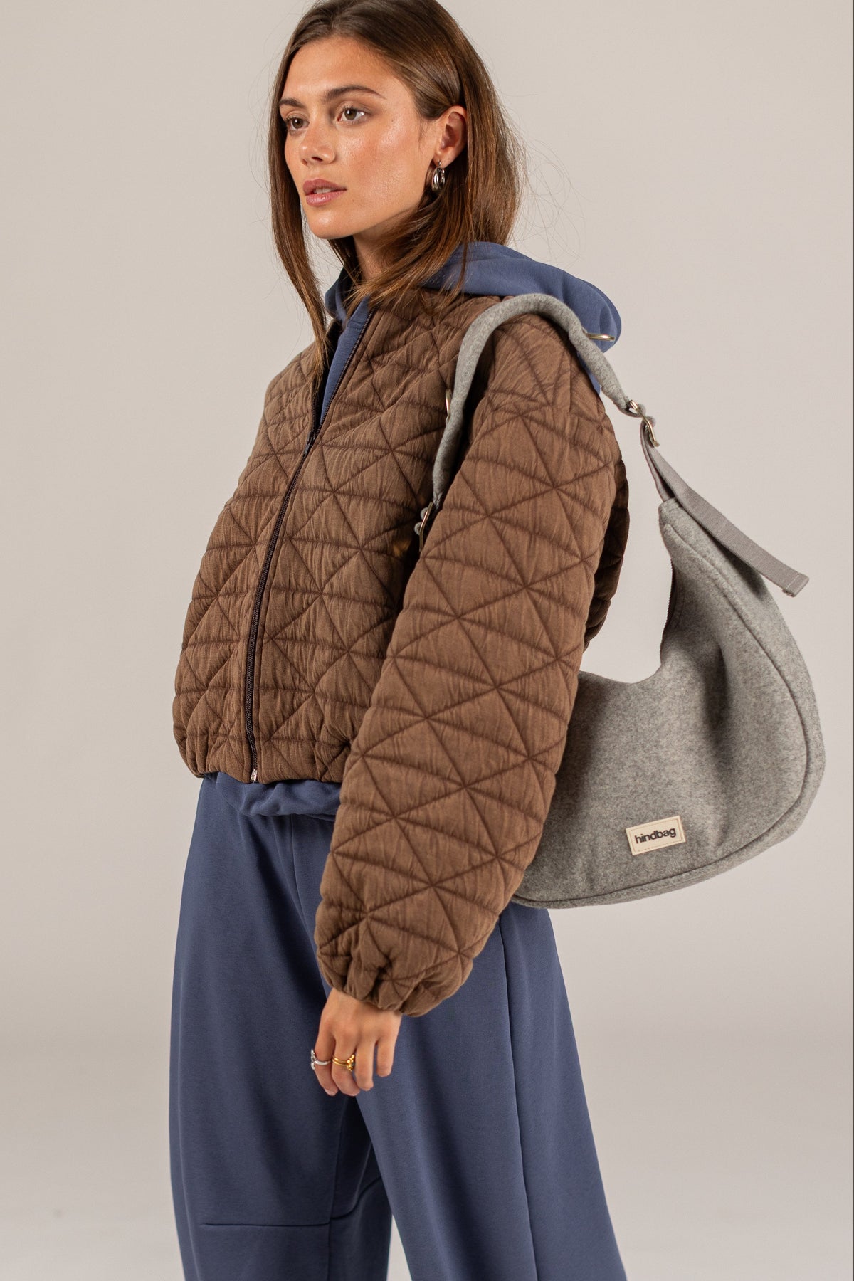 Hobo Bag Bianca Grey Wool Effect