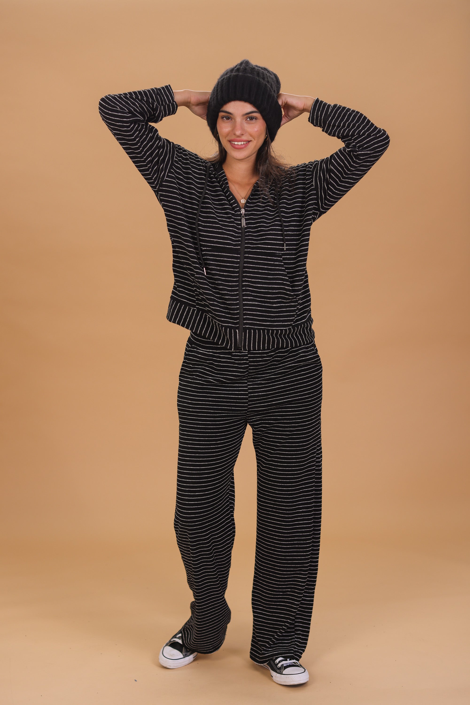 Hooded Cardigan Lorra Black Stripes