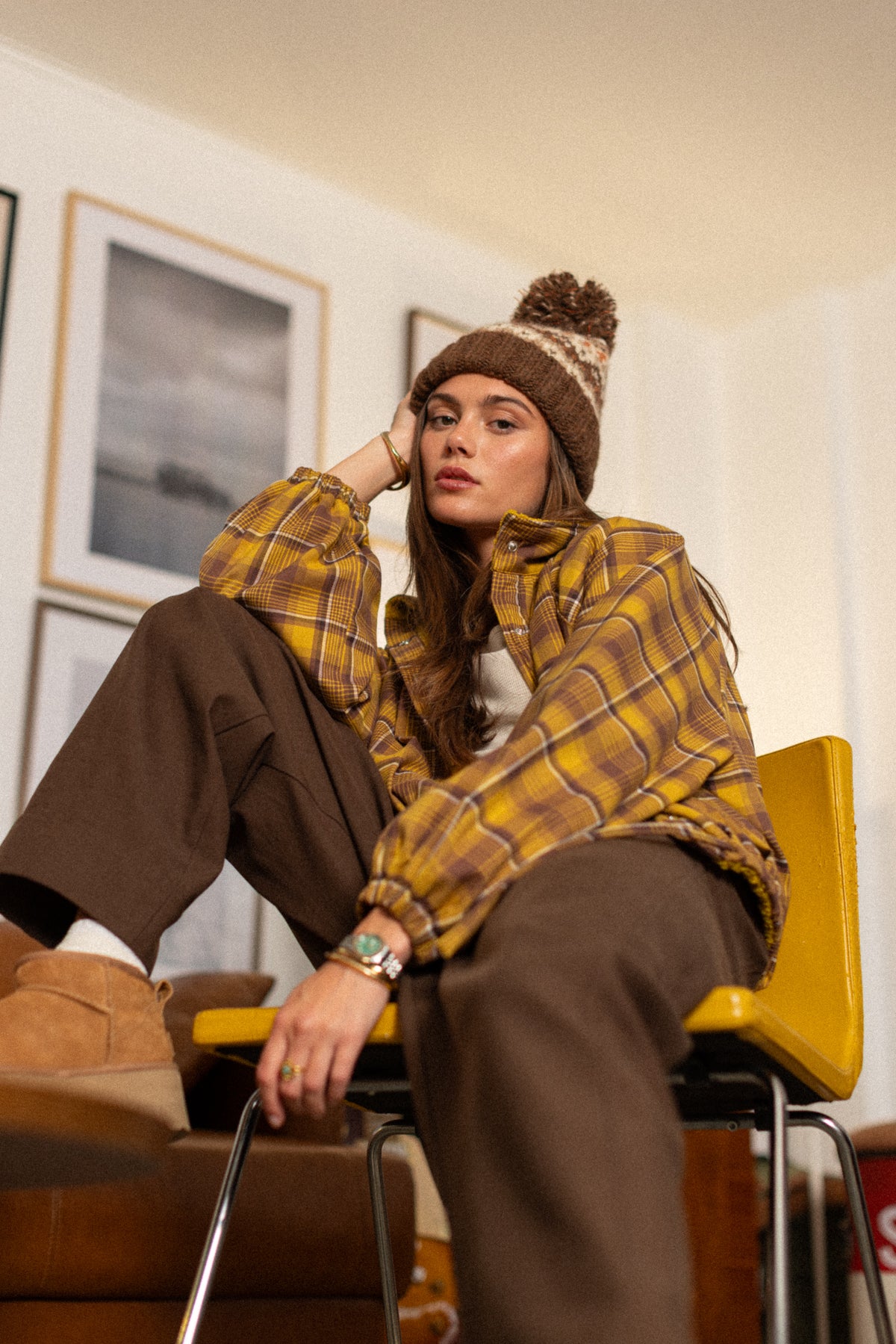 Bomber Jacket Cally Yellow Plaid