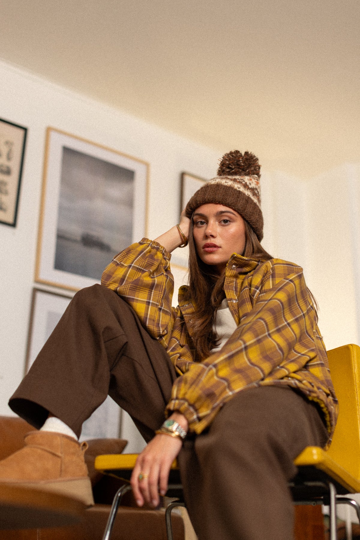 Bomber Jacket Cally Yellow Plaid