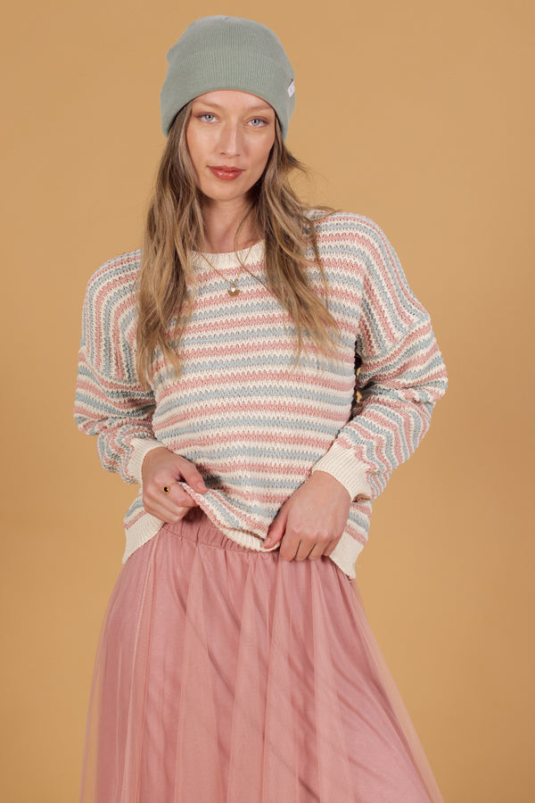 Knit Sweater Roben Dusty Pink Stripes