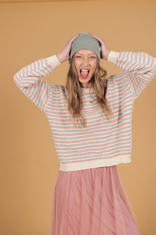 Knit Sweater Roben Dusty Pink Stripes