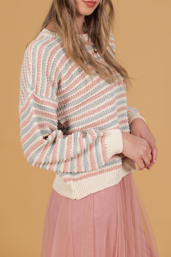 Knit Sweater Roben Dusty Pink Stripes