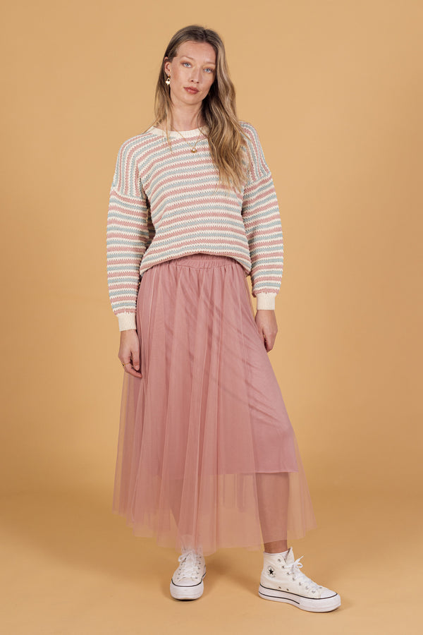 Knit Sweater Roben Dusty Pink Stripes