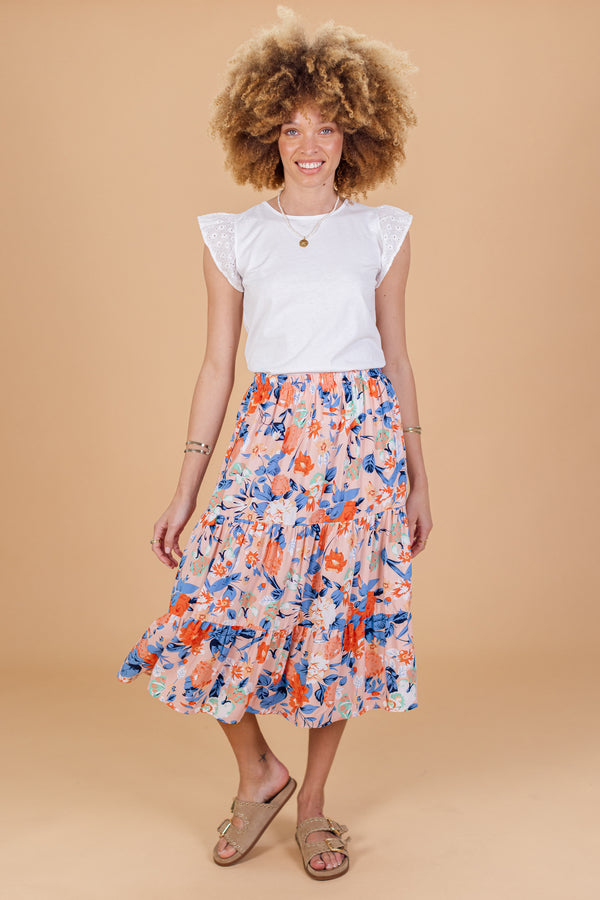 Skirt Martha Coral Flowers.