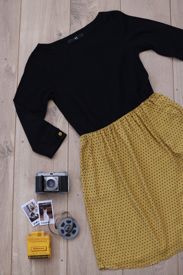 Dress Luiza Black Mustard Polka Dots