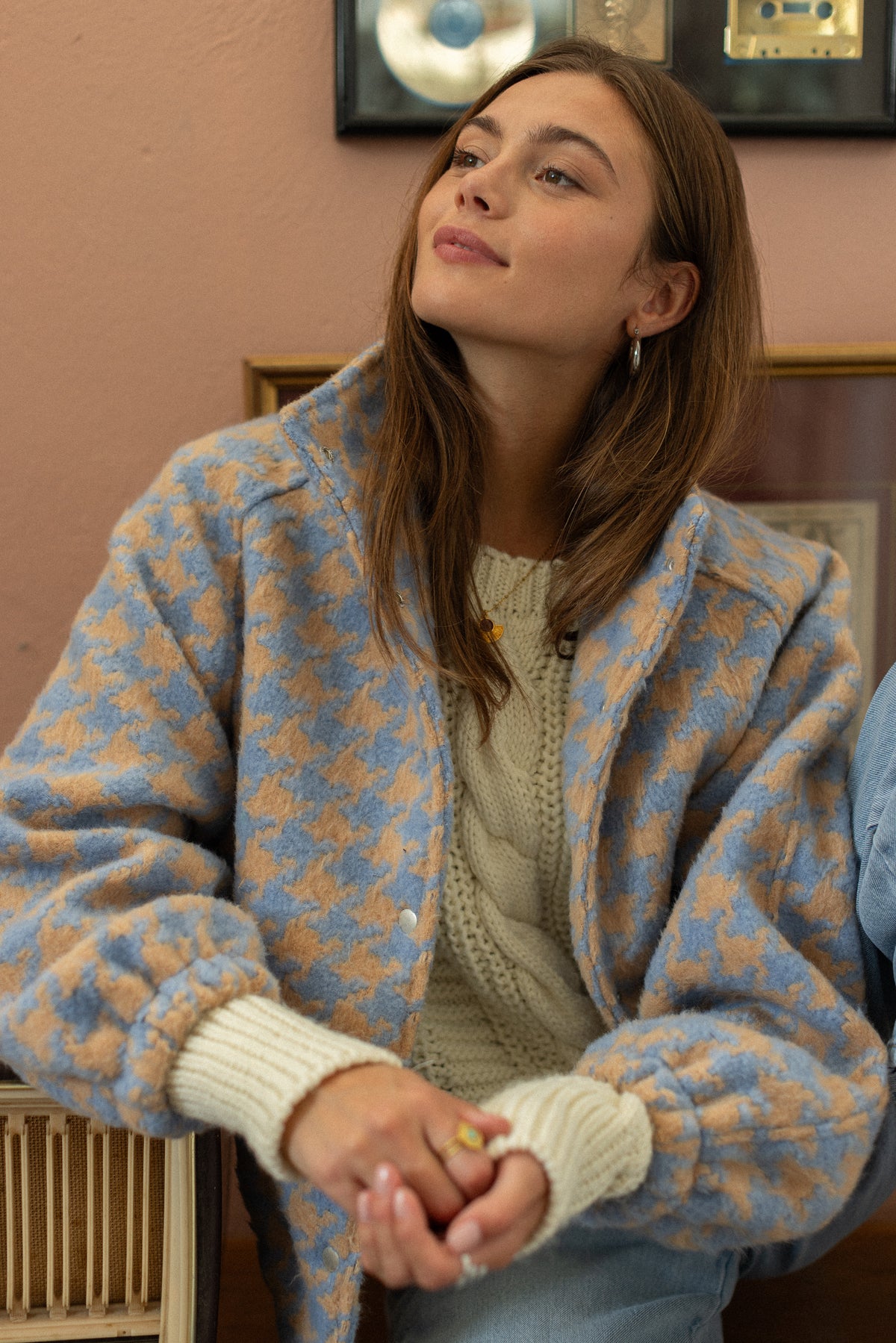 Bomber Jacket Skylar Blue Houndstooth