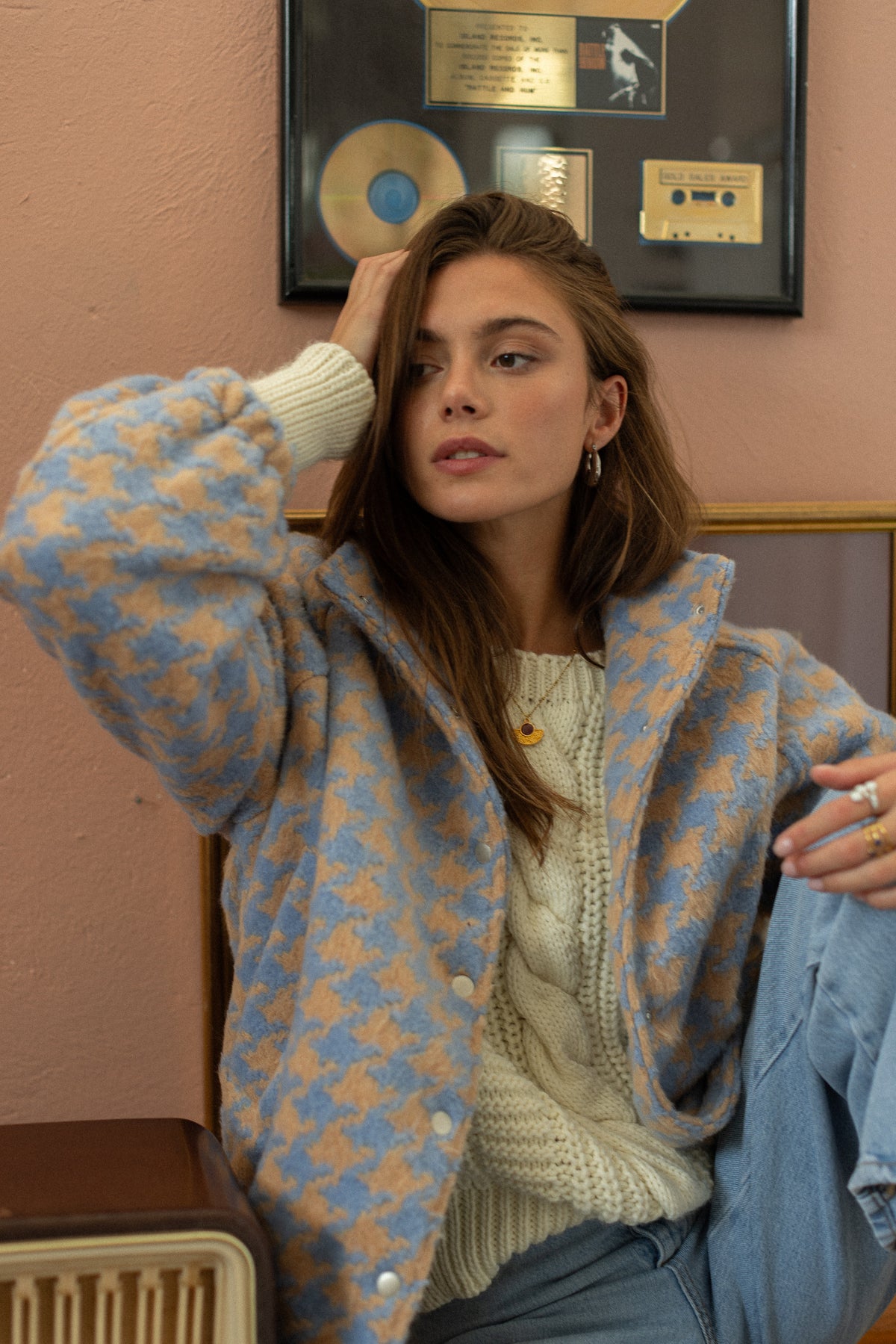 Bomber Jacket Skylar Blue Houndstooth