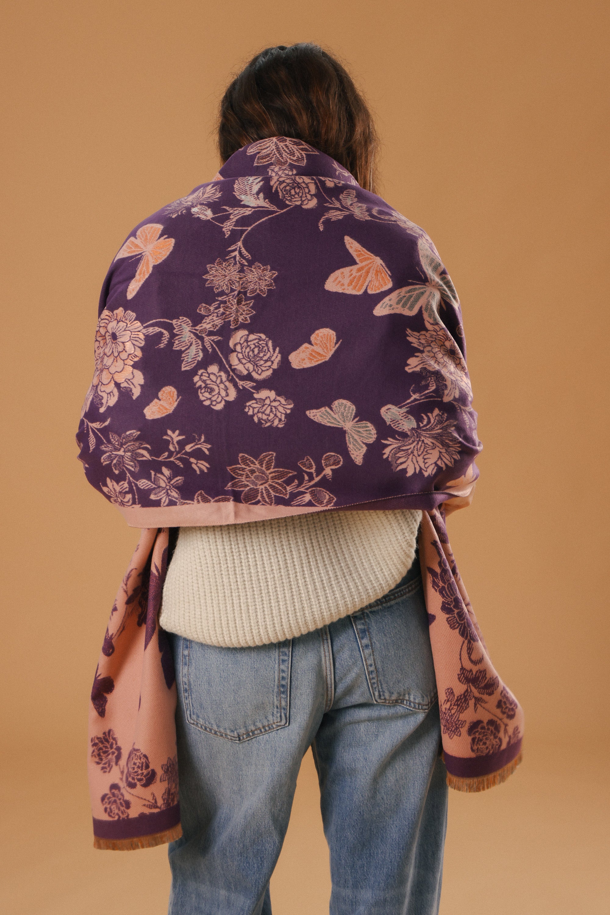 Scarf Butterflies & Flowers Purple