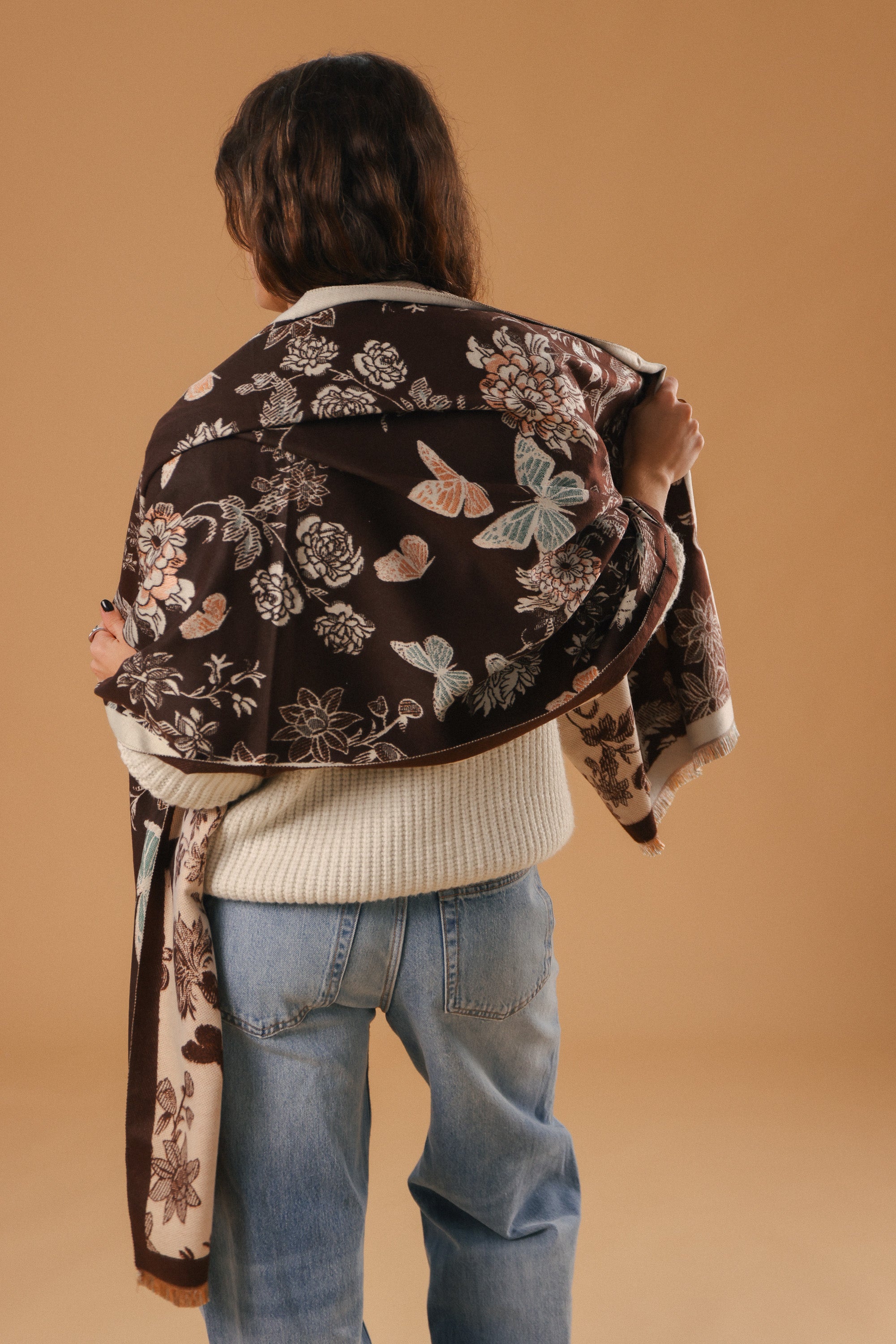 Scarf Butterflies & Flowers Brown