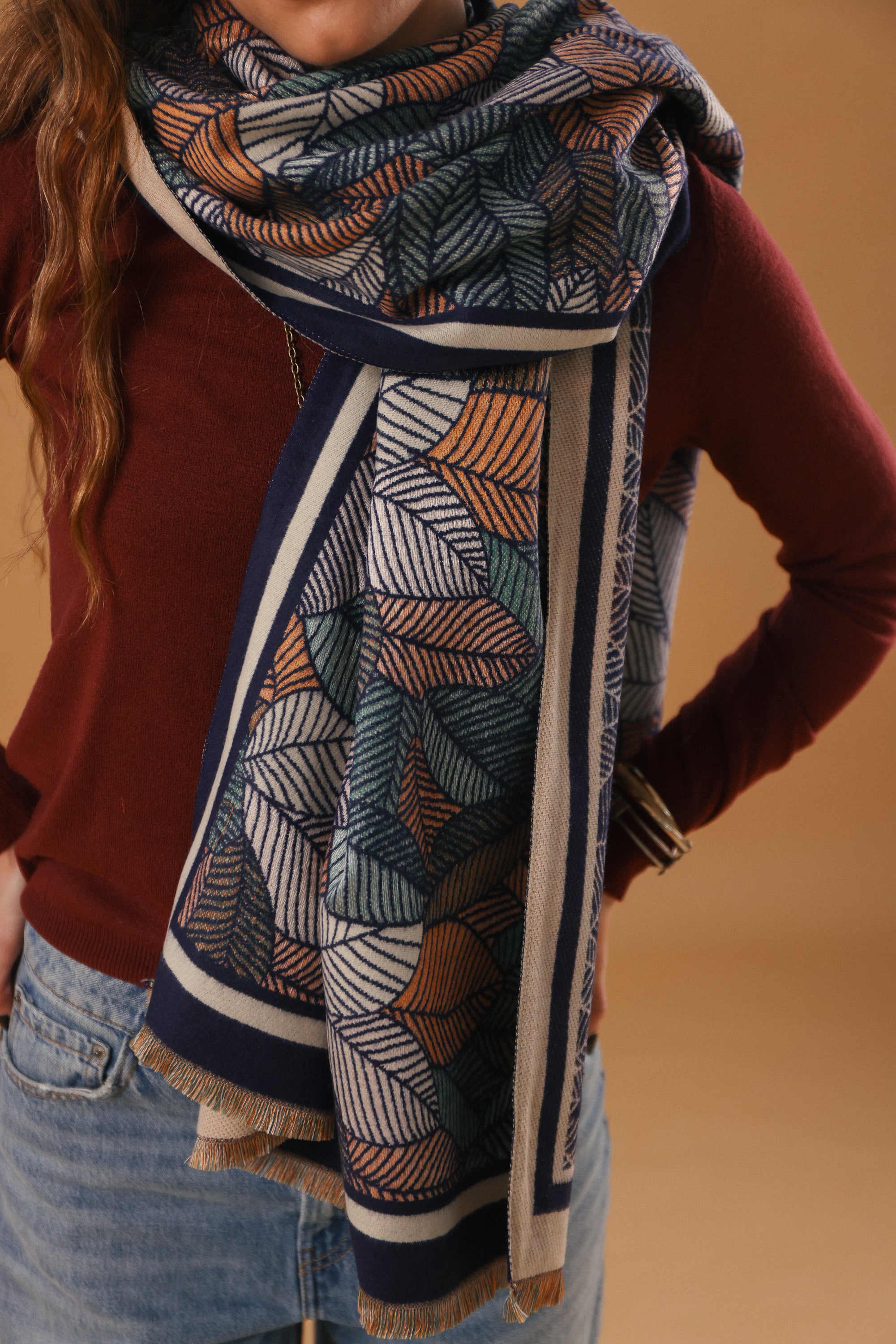 Scarf Autumn Leaves Navy