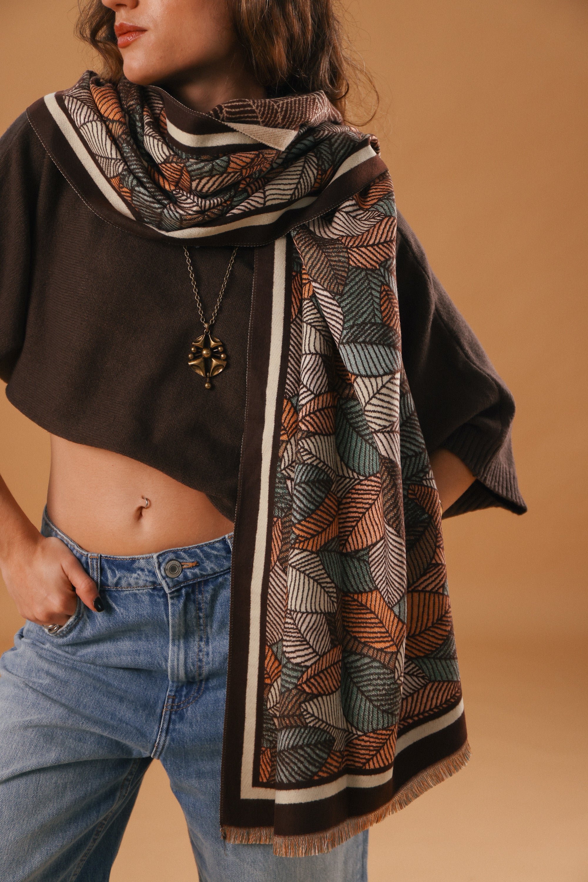 Scarf Autumn Leaves Brown