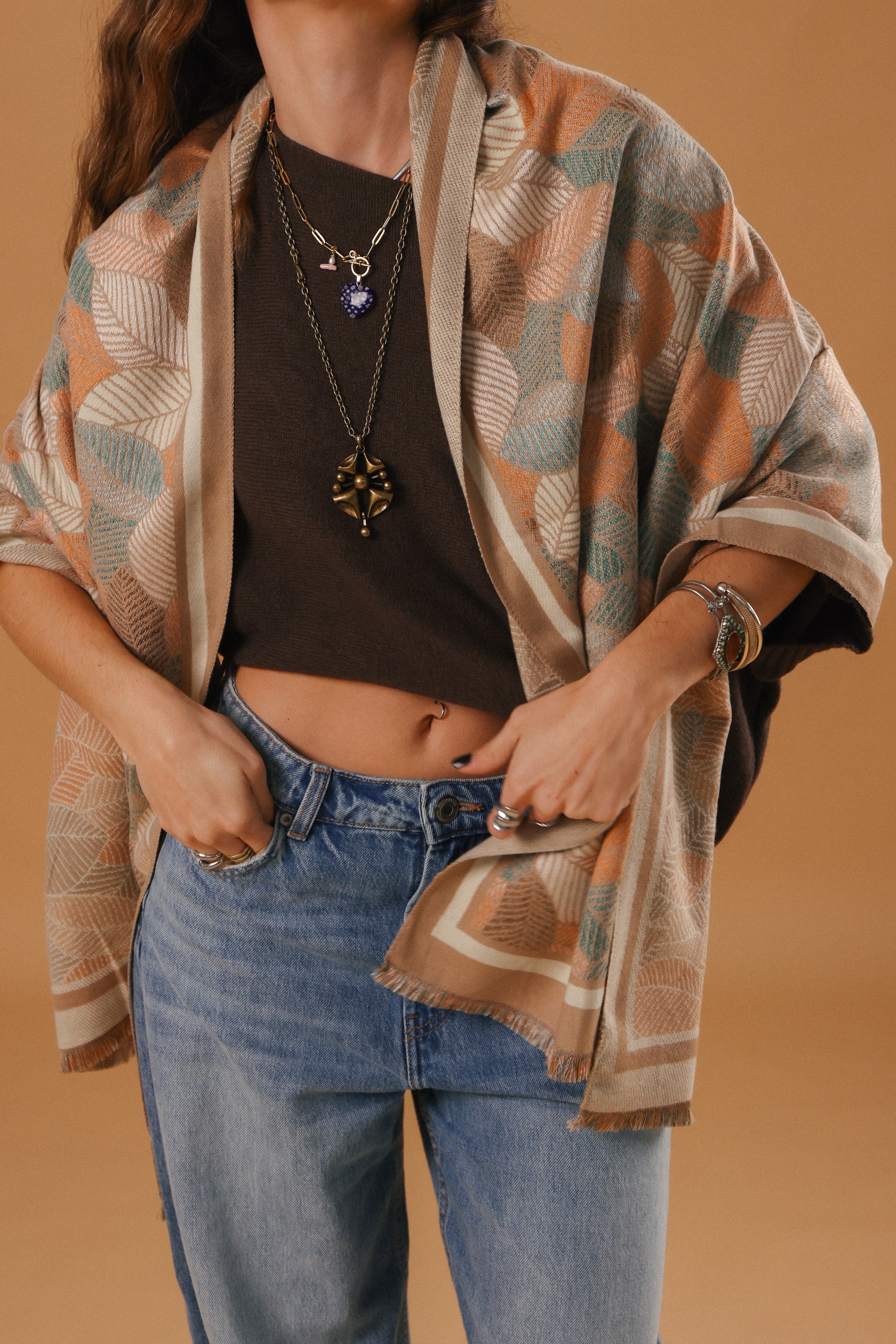 Scarf Autumn Leaves Latte