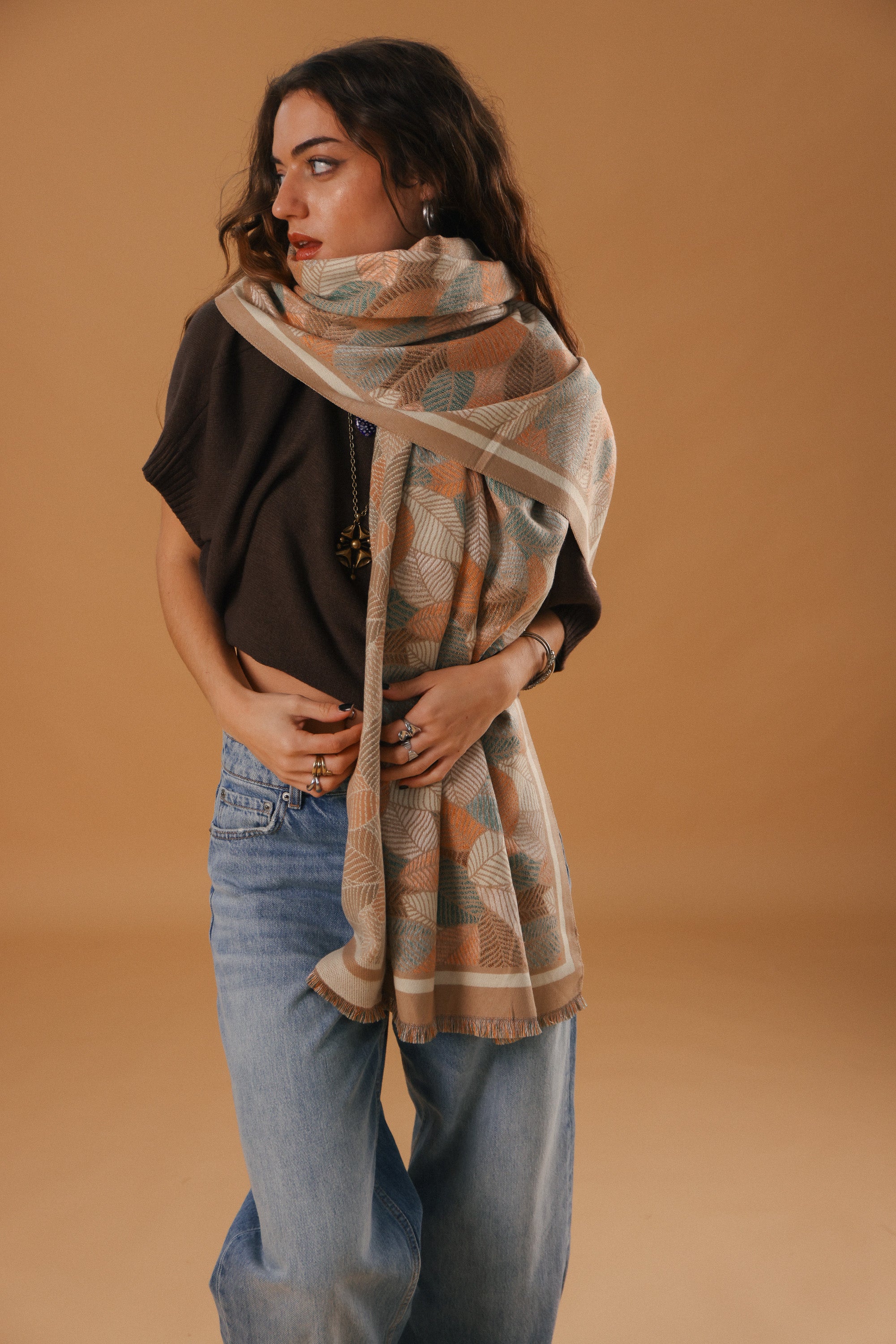 Scarf Autumn Leaves Latte