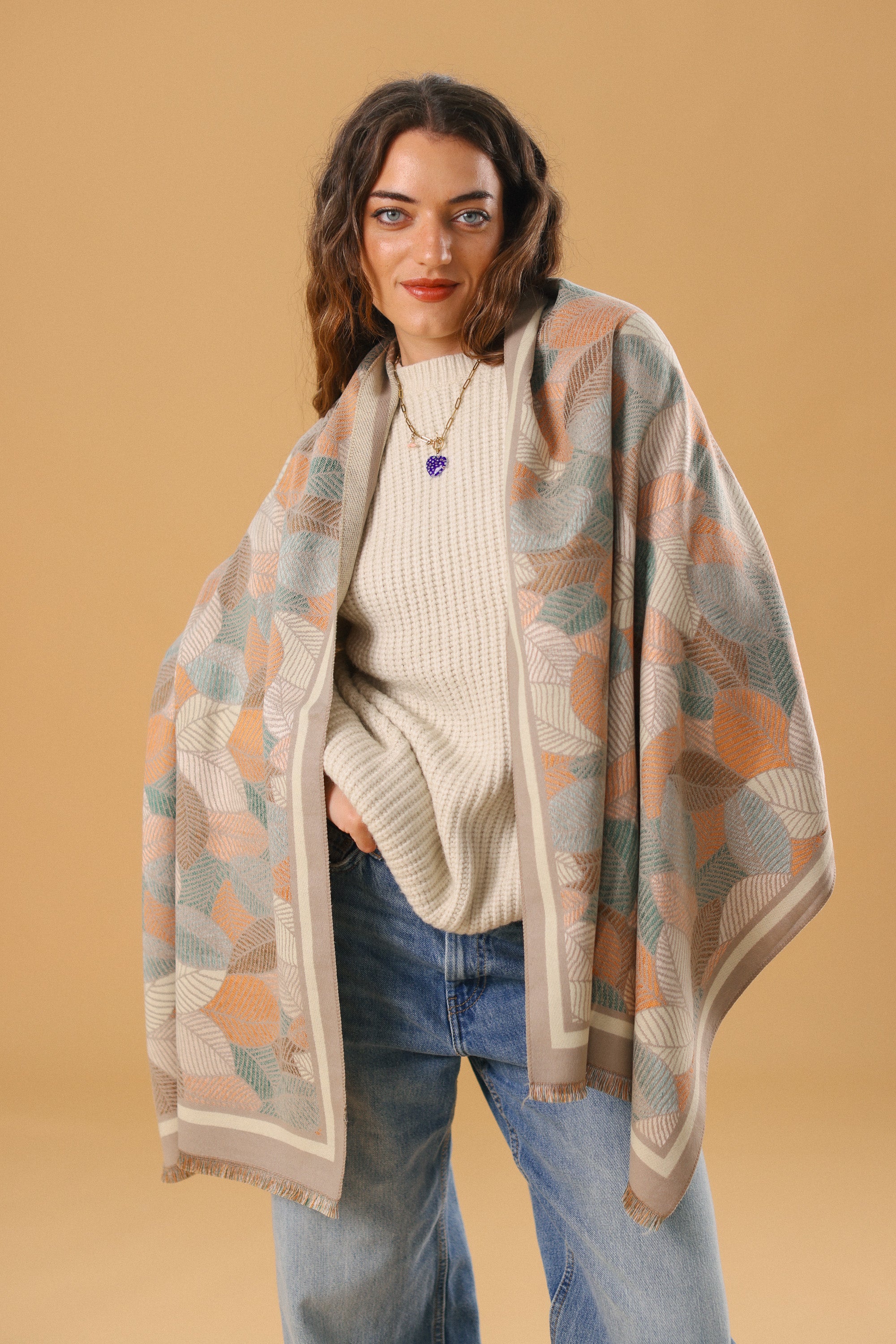 Scarf Autumn Leaves Mocha