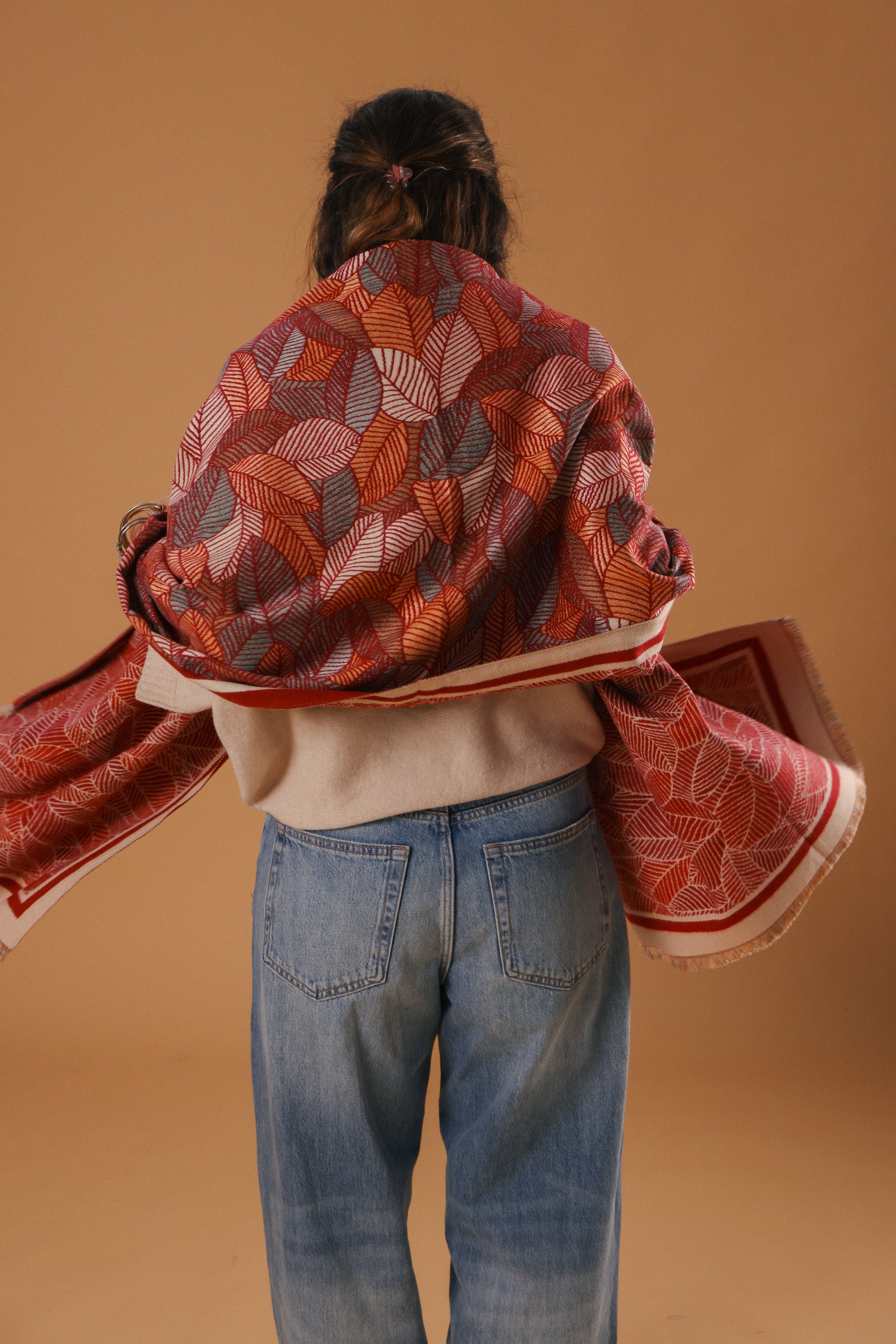 Scarf Autumn Leaves Raspberry