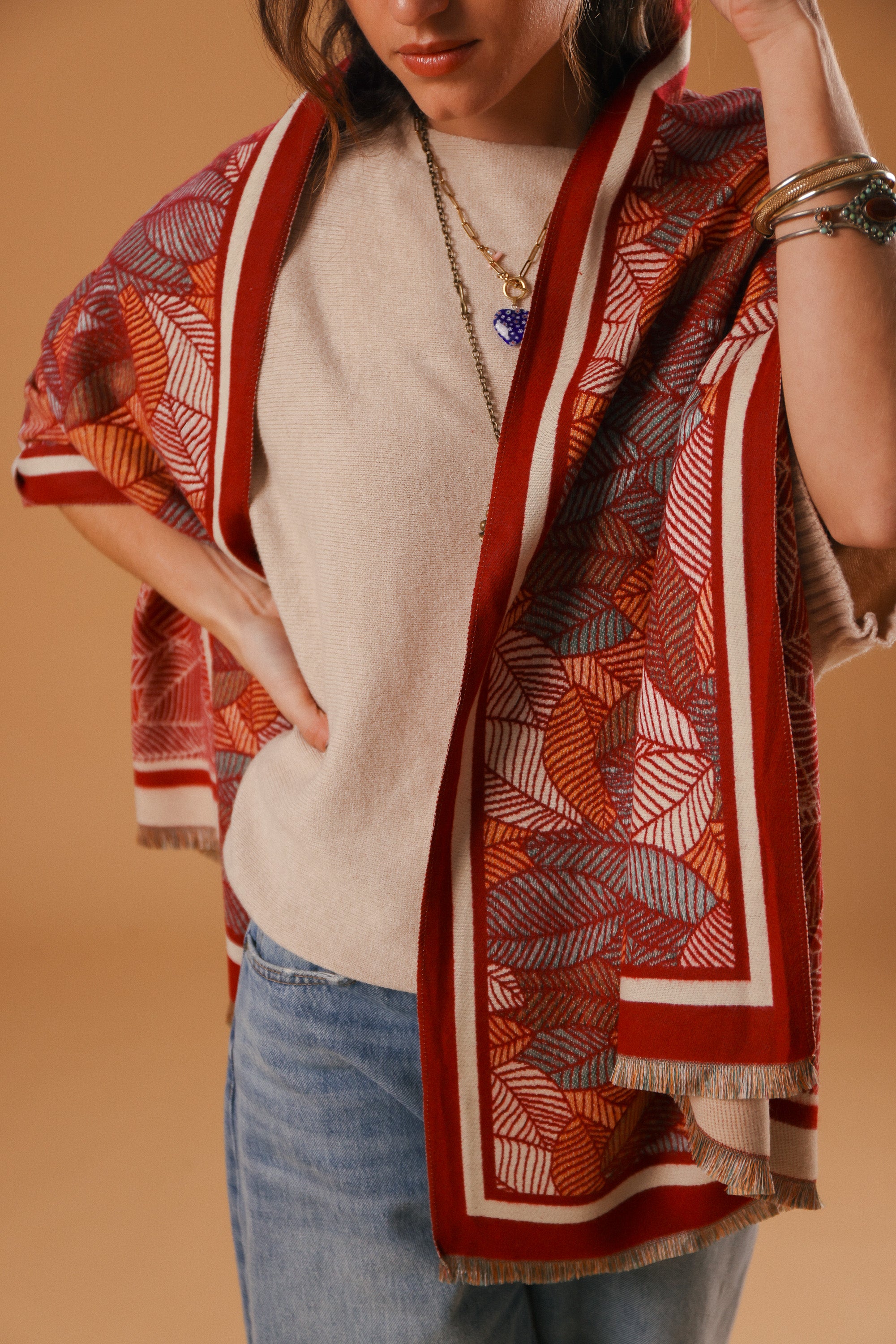 Scarf Autumn Leaves Raspberry