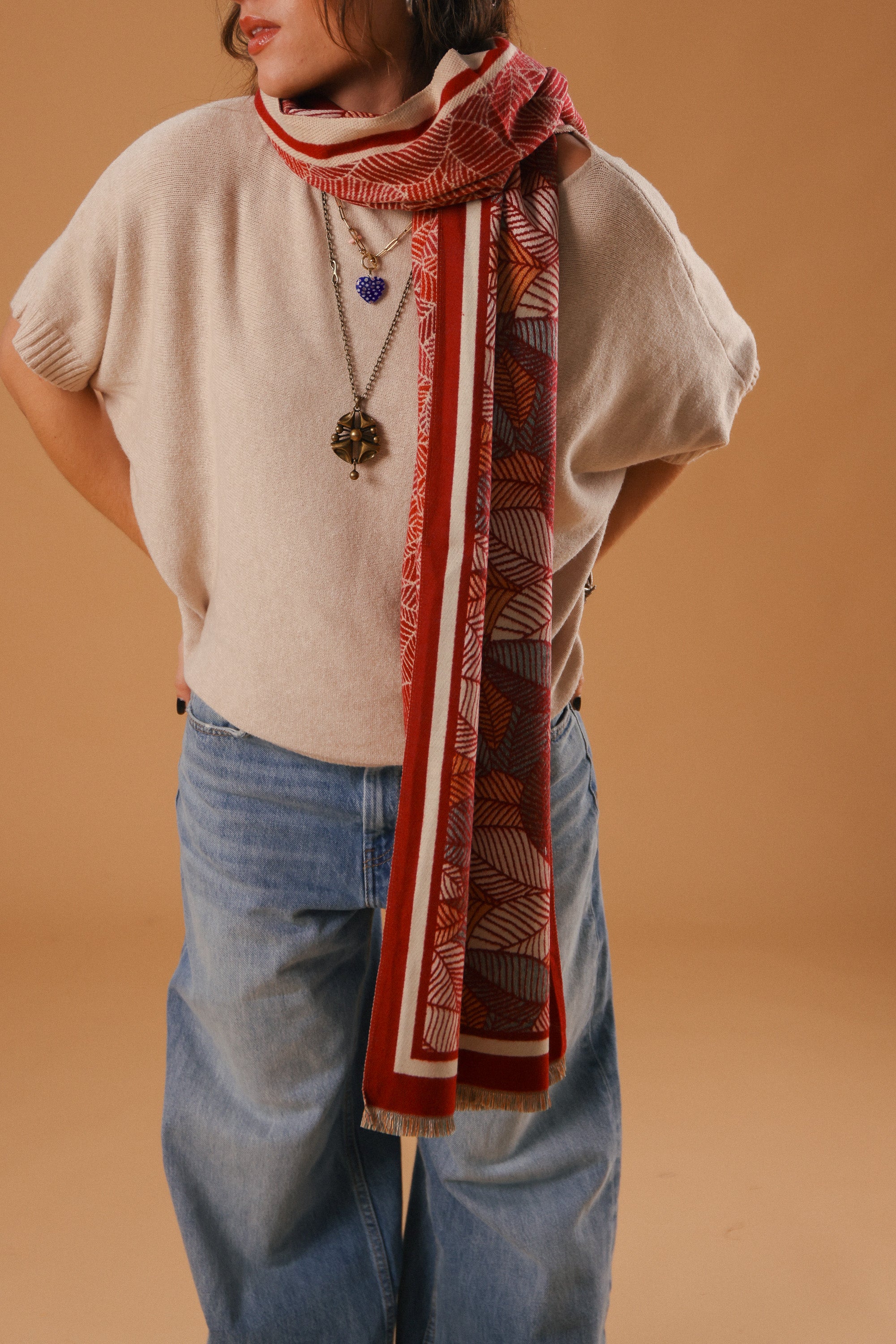 Scarf Autumn Leaves Raspberry