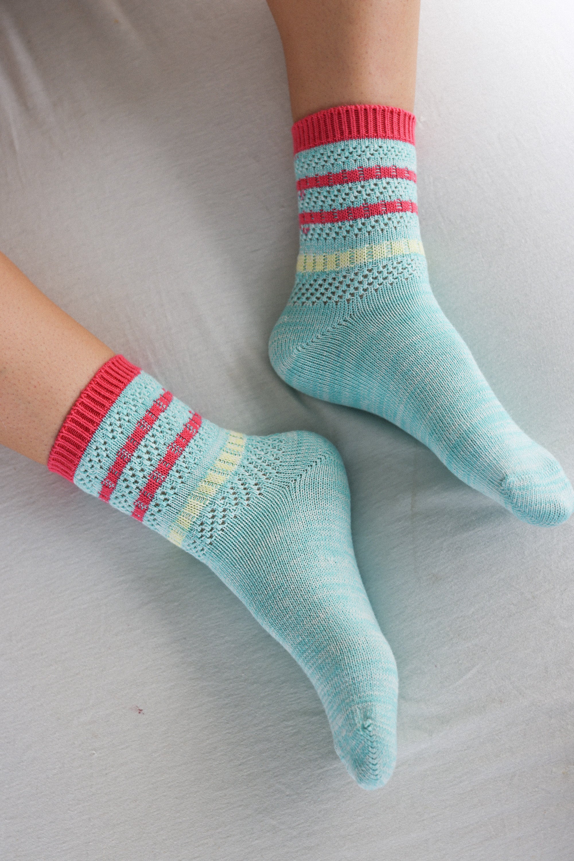 Socks Knitted Stripes Turqoise