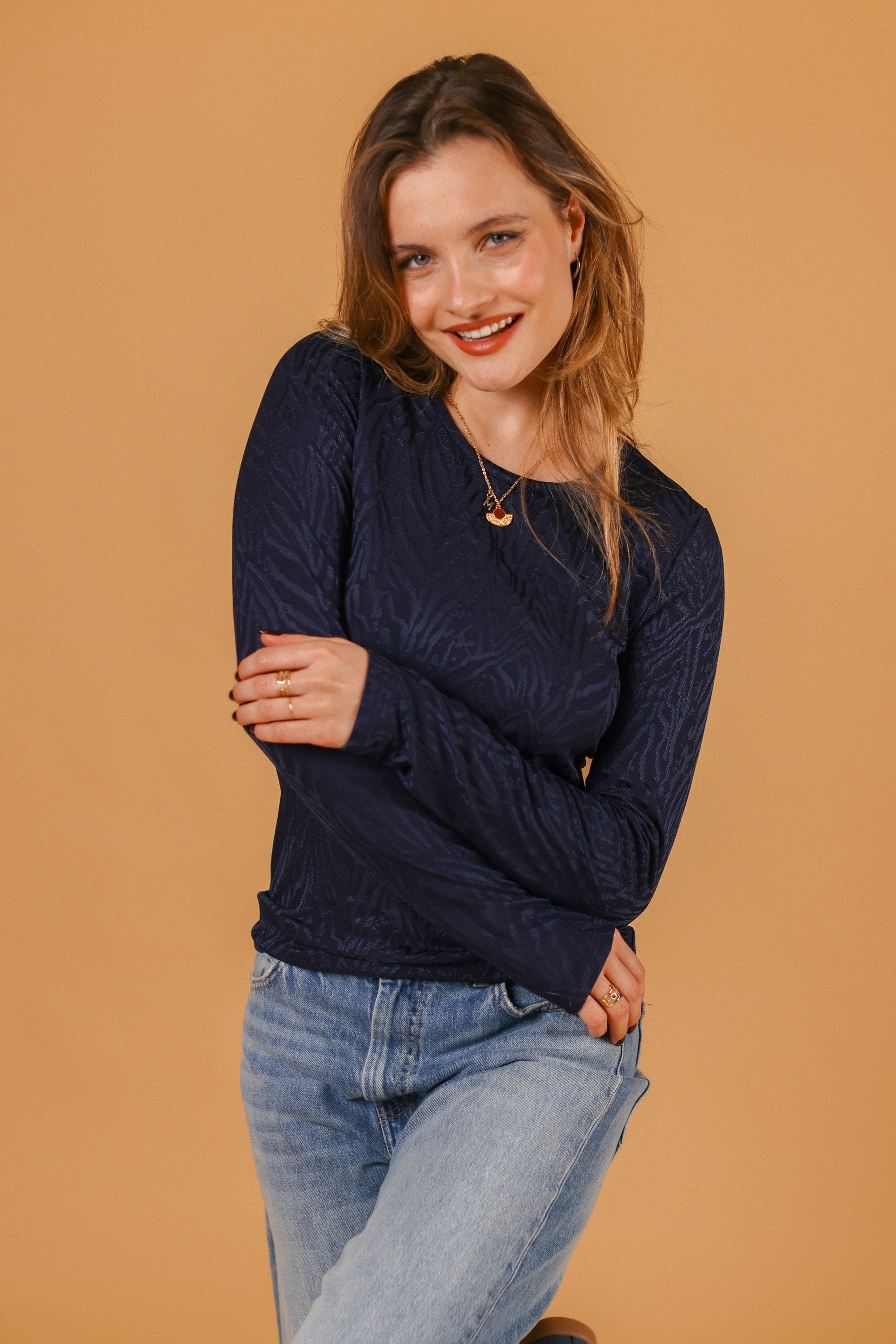 Top Marlena Navy Zebra