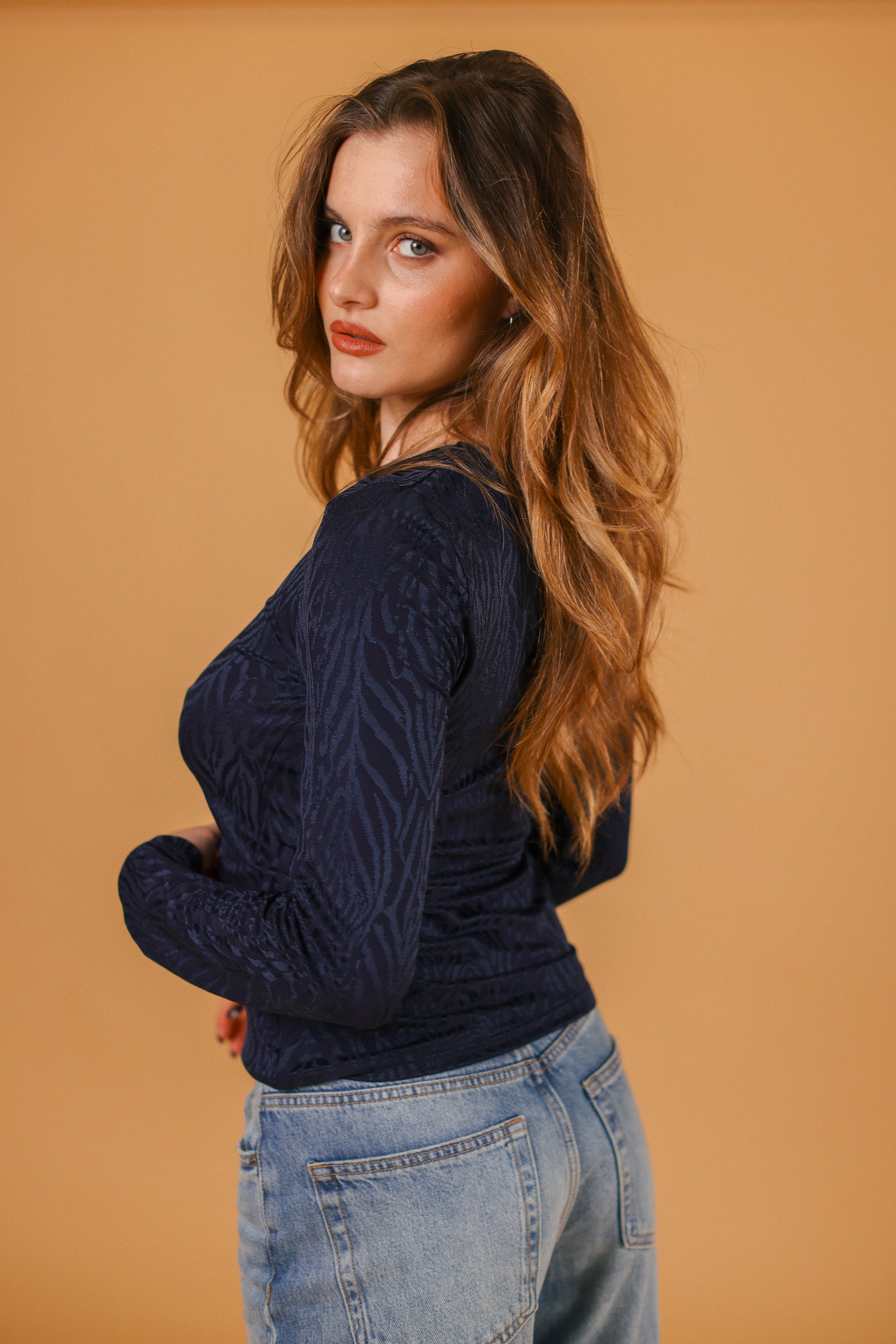 Top Marlena Navy Zebra