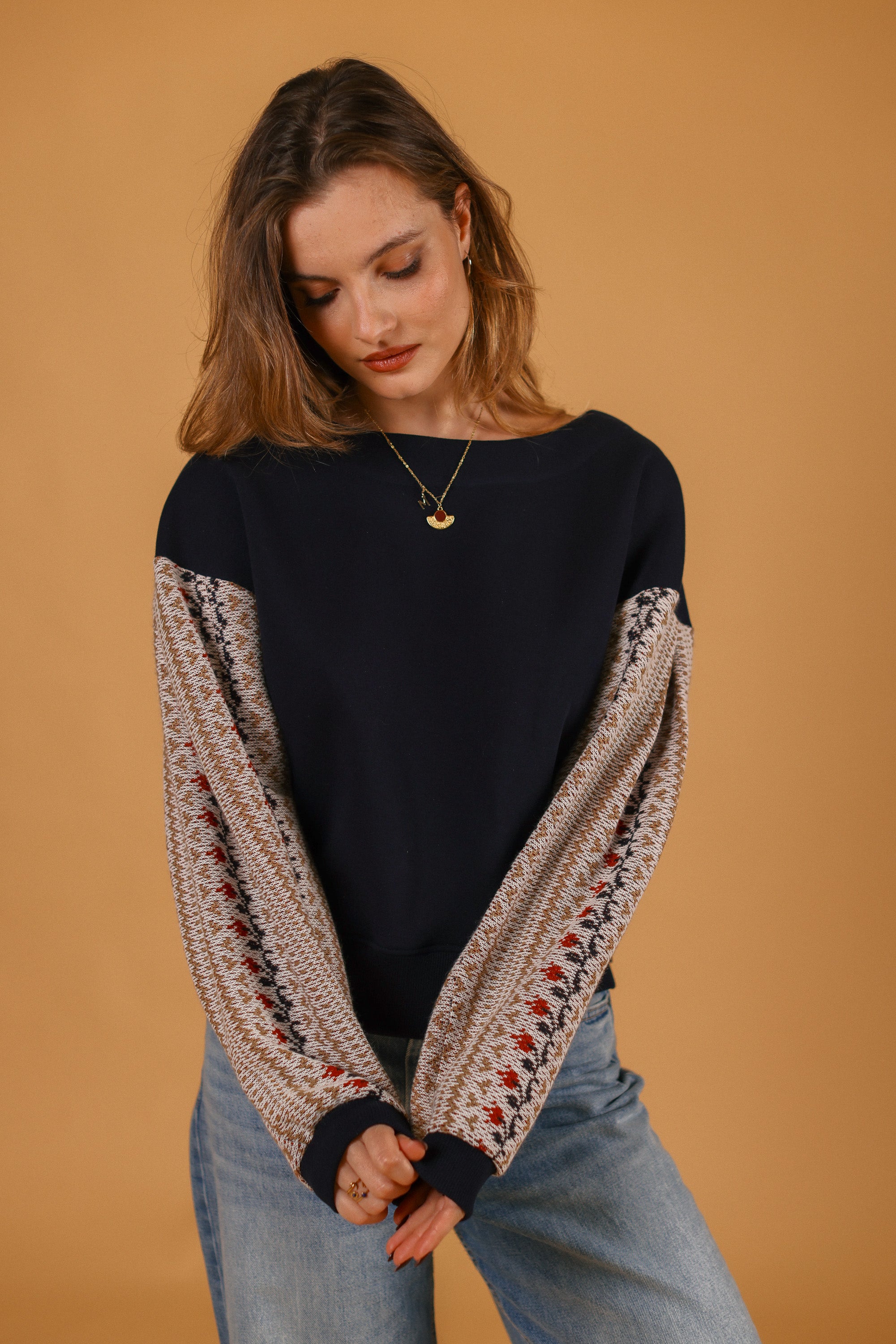 Sweater Caelia blue folk