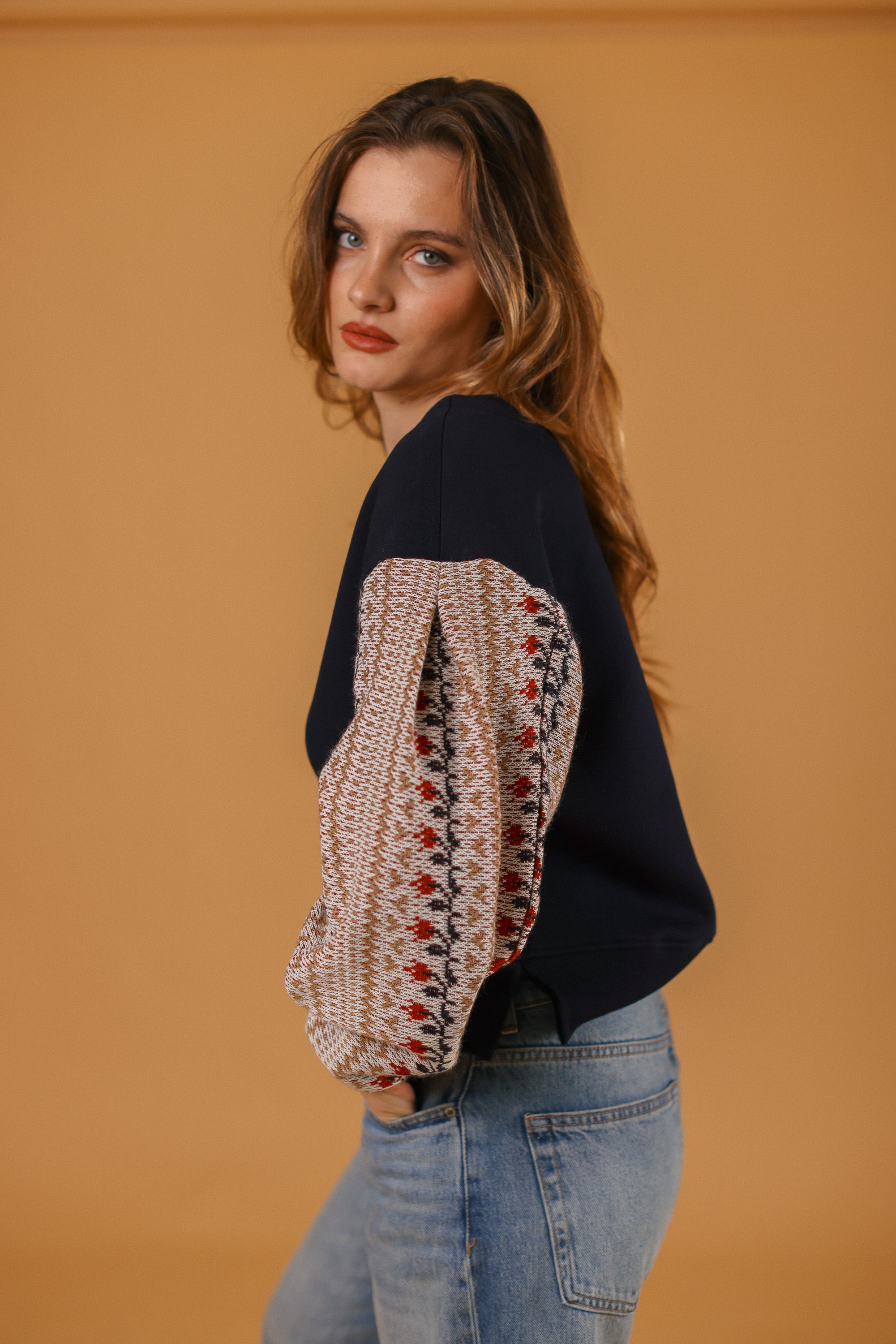 Sweater Caelia blue folk