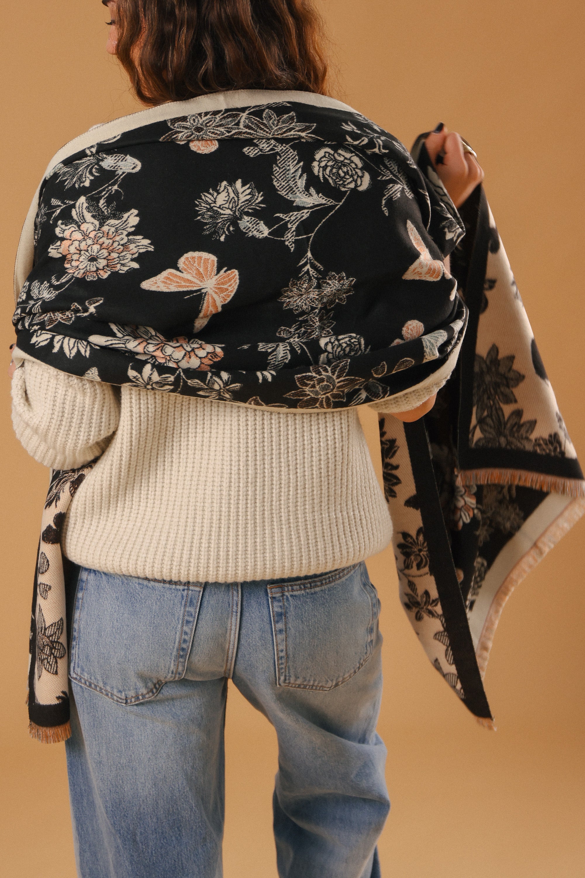 Scarf Butterflies & Flowers Black