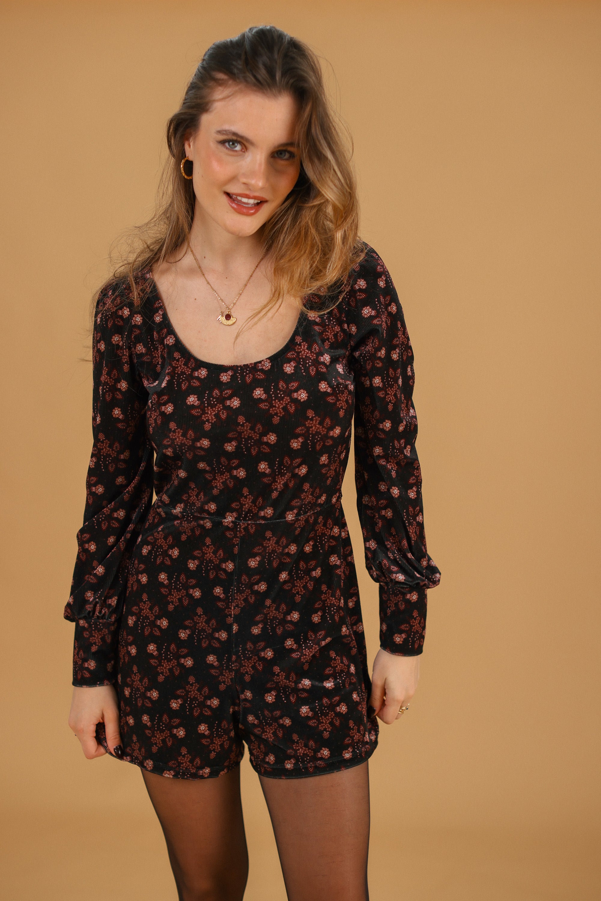 Playsuit Amelise Black Pink Floral
