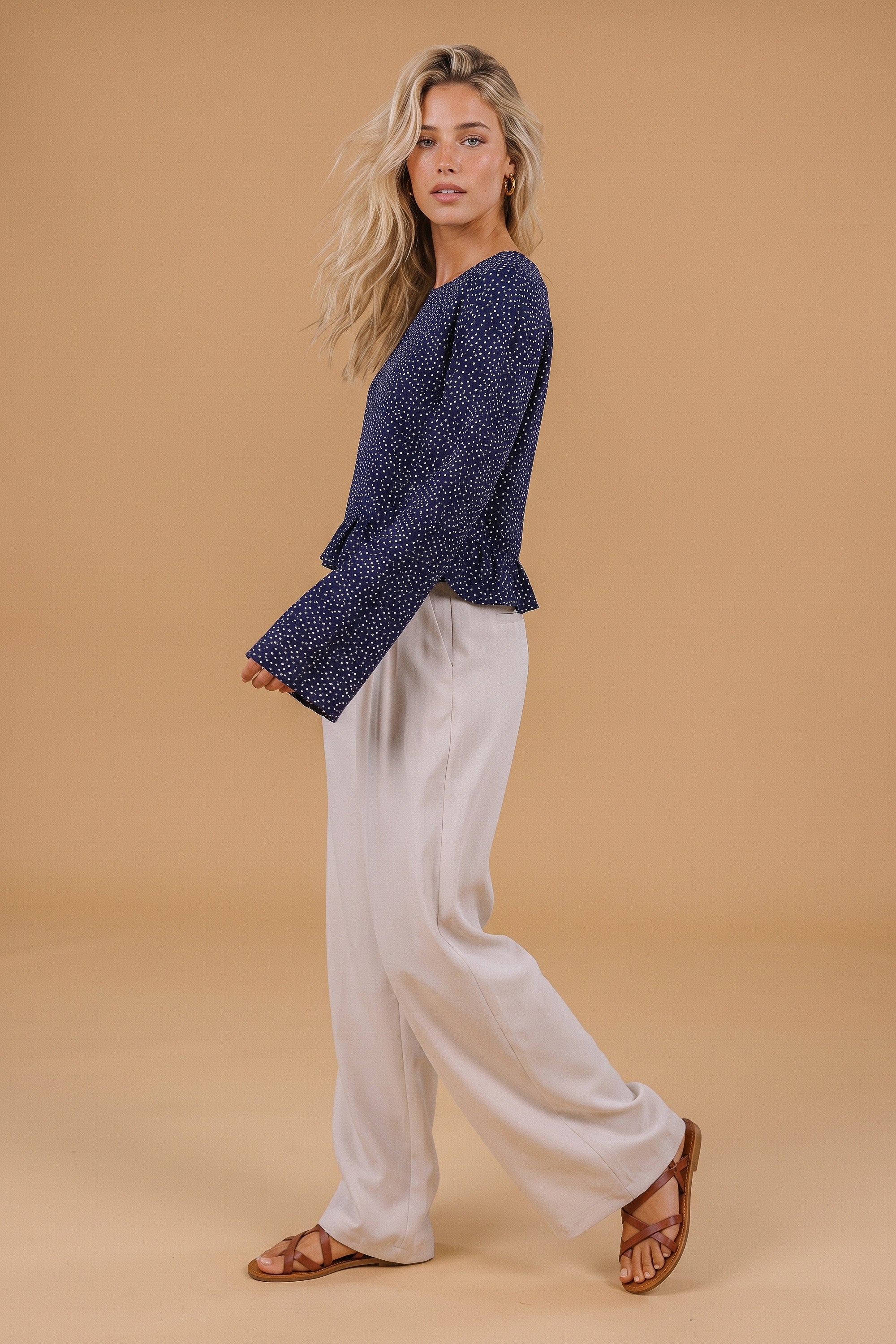 Top Melia Navy Polka Dot