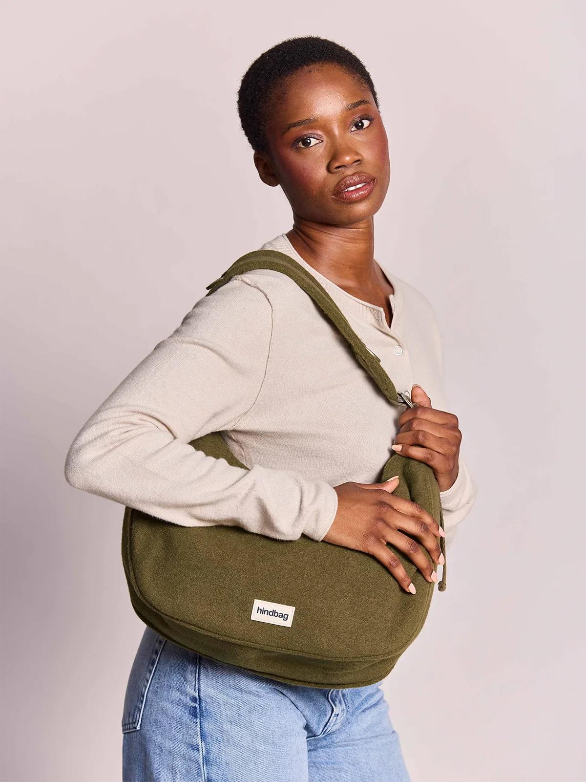 Hobo Bag c Khaki Wool Effect